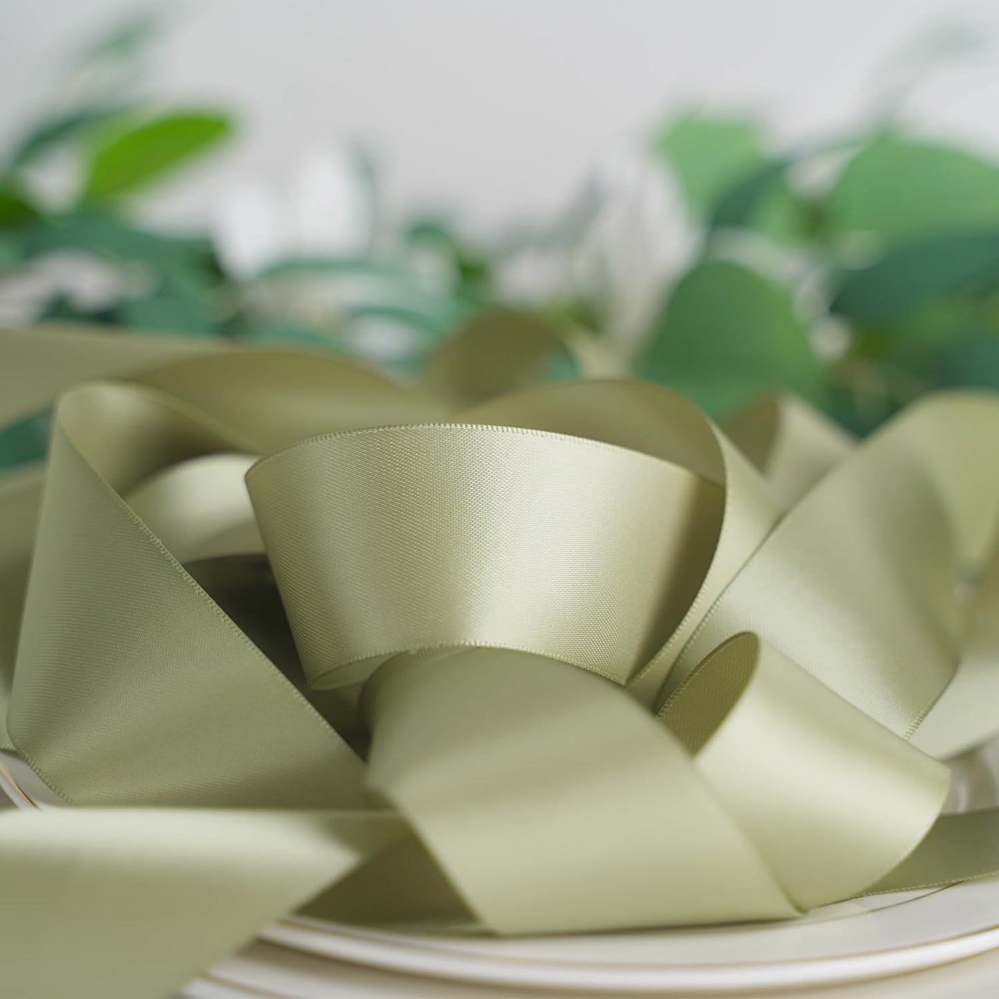 HUIHUANG Dusty Sage Ribbon 1-1/2 inch Double-Faced Satin Ribbon Sage Green Ribbon for Gift Wrapping, Flower Bouquet Wrap, Invitations, Holiday Decor, Bows Making, Crafts-50 Yards