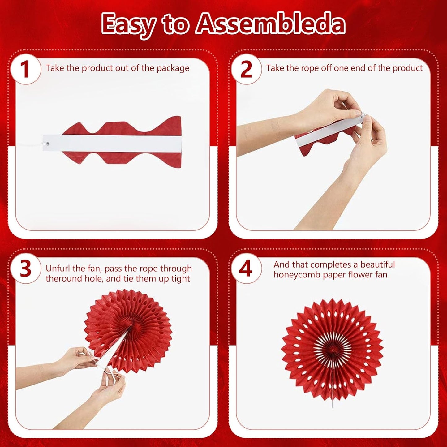 20 Pcs Red White Hanging Paper Fan, Hanging Honeycomb Round Paper Fans for Weddings, Birthdays, Christmas, Baby Showers, Classroom, Events Ceiling Party Supplies Decorations