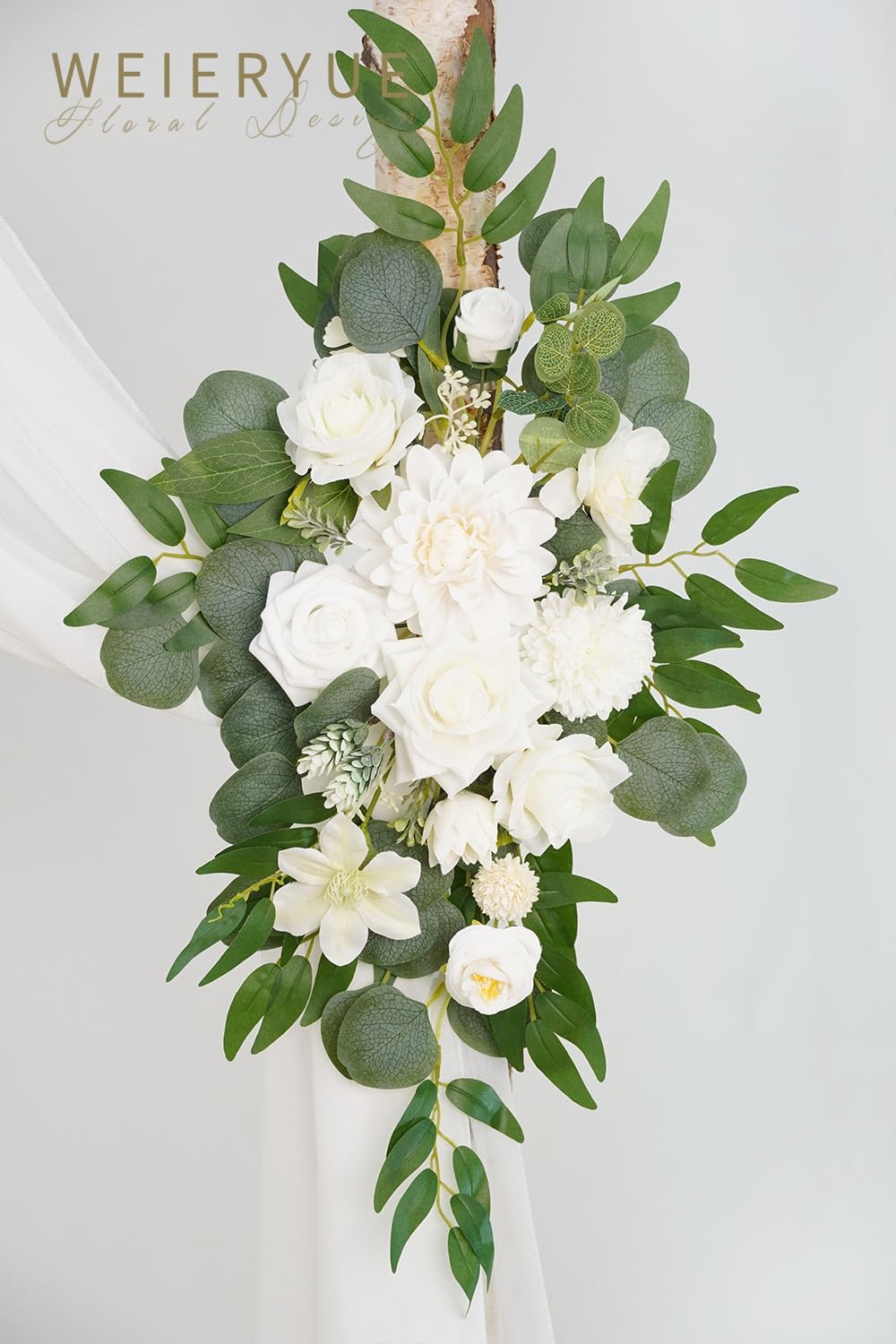 Artificial Wedding Arch Flowers Kit(Pack of 3),2Pcs Artificial Flower Arch Decor,1Pcs Sheer Drape for Wedding Ceremony Arbor for WeddingCeremony (Fairy White)