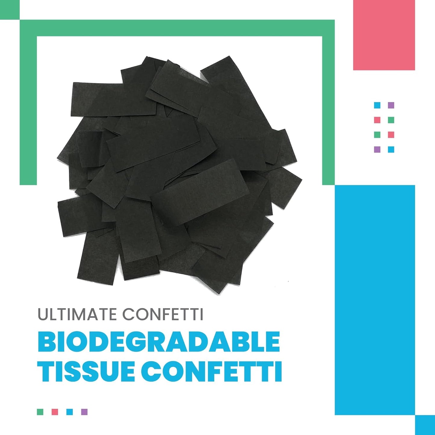 Black Biodegradable Confetti - Rectangular Flame-Resistant Tissue Paper Confetti for Cannon and Launcher use – Best for Gender Reveal, Concerts and Parties - 20 lb, 320 oz