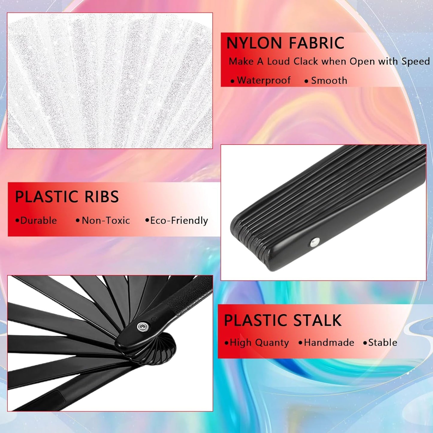 Glitter bling Large Folding Fan-Hand Fan Rave Clack Popping Fan for Line Dancing Clacking Fans for Boots On The Ground Dance, Party for EDM, Music Festival, Hot Flashes, Party, Decoration(3pcs silver)