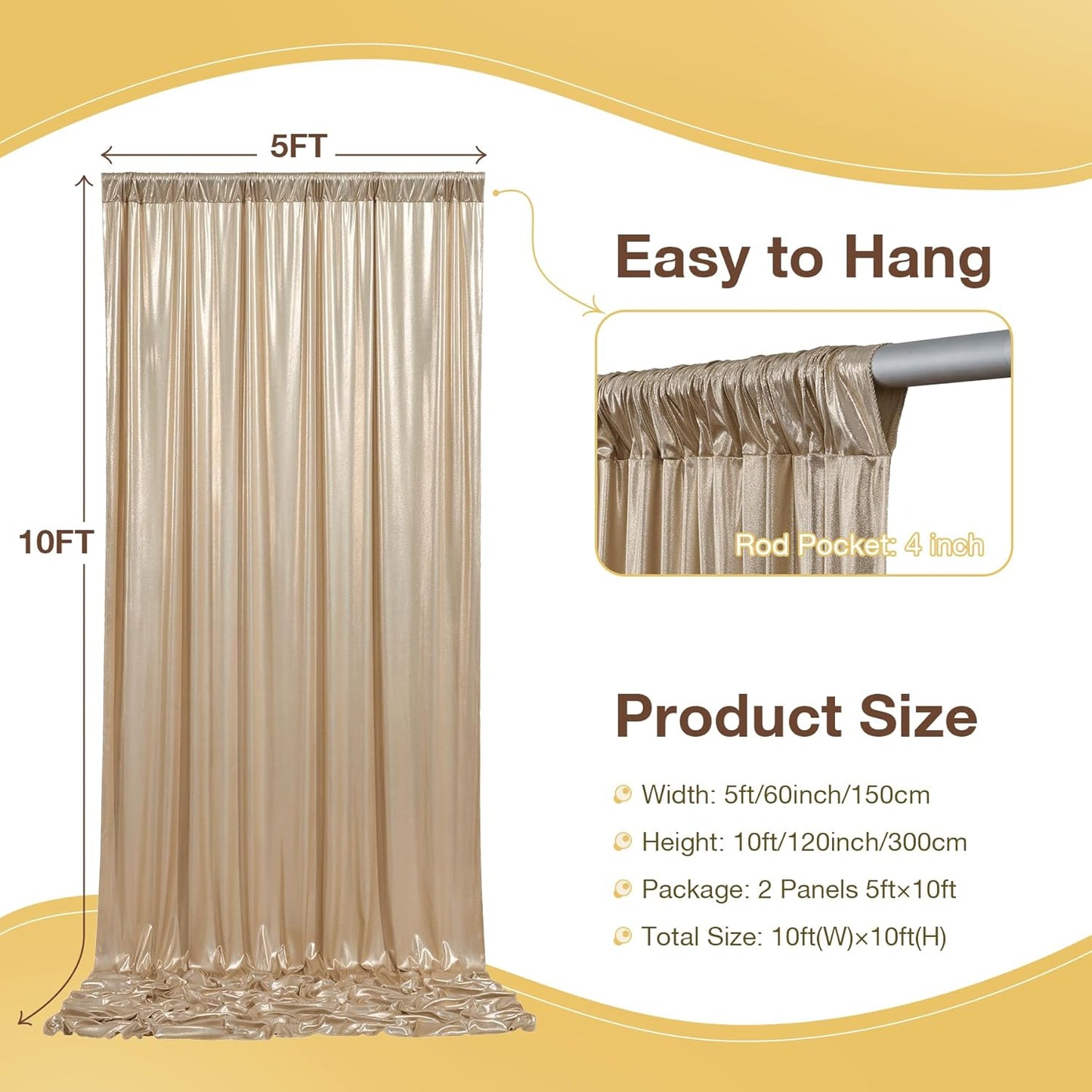 10x10 ft Wrinkle Free Champagne Sequin Backdrop Curtain for Parties,Thick Not Fall-Off Glitter Backdrop Drapes,2 Panels 5x10ft Shimmer Photo Back Drop Cloth for Wedding Birthday Photography Background