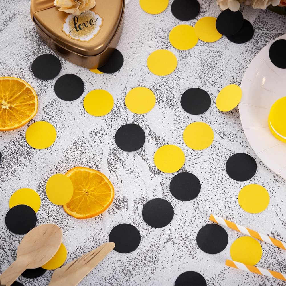 Black and Yellow Confetti Table Decoration for Birthday Graduation Baby Shower Mom to Bee Party Theme Party,1.2 inch in Diameter,200 Counts