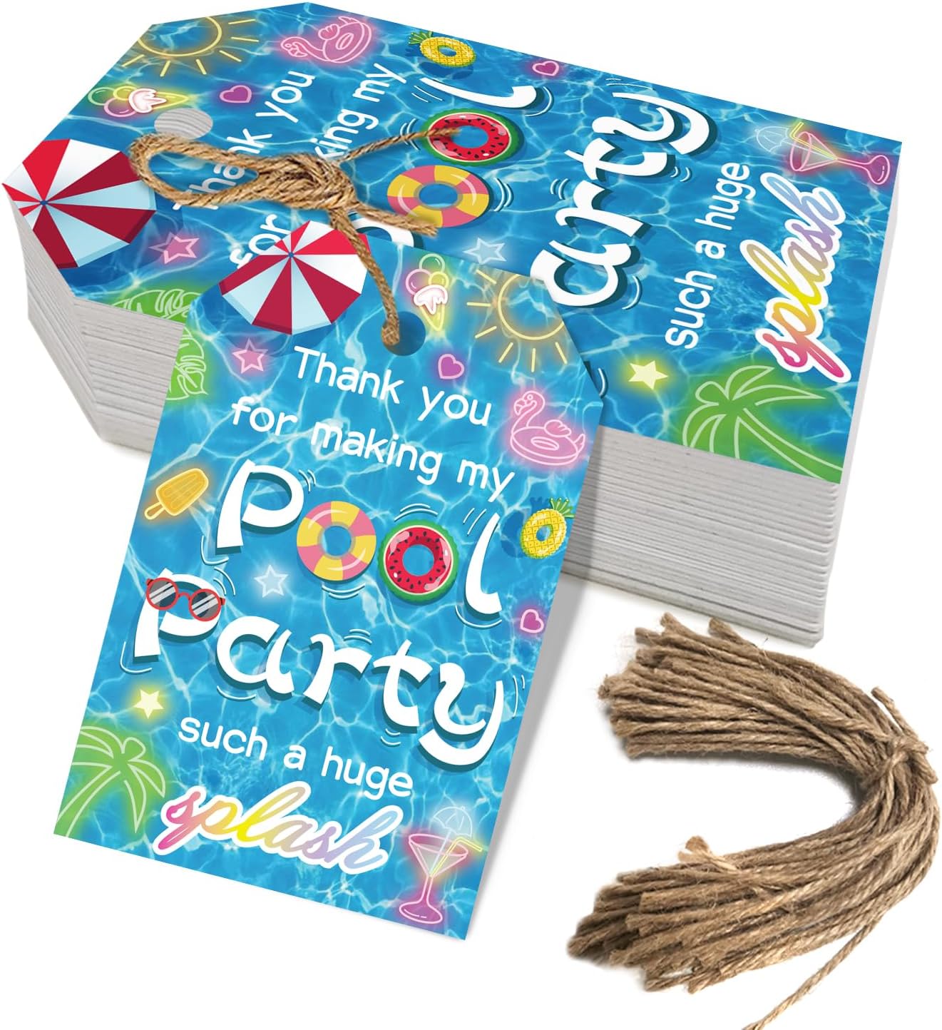 50pcs Pool Party Thank You Tags, Summer Beach Themed Gift Tags for Baby Shower and Birthday Party Favors Decoration (Pool)