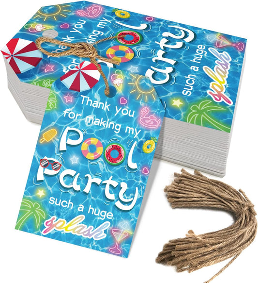 50pcs Pool Party Thank You Tags, Summer Beach Themed Gift Tags for Baby Shower and Birthday Party Favors Decoration (Pool)