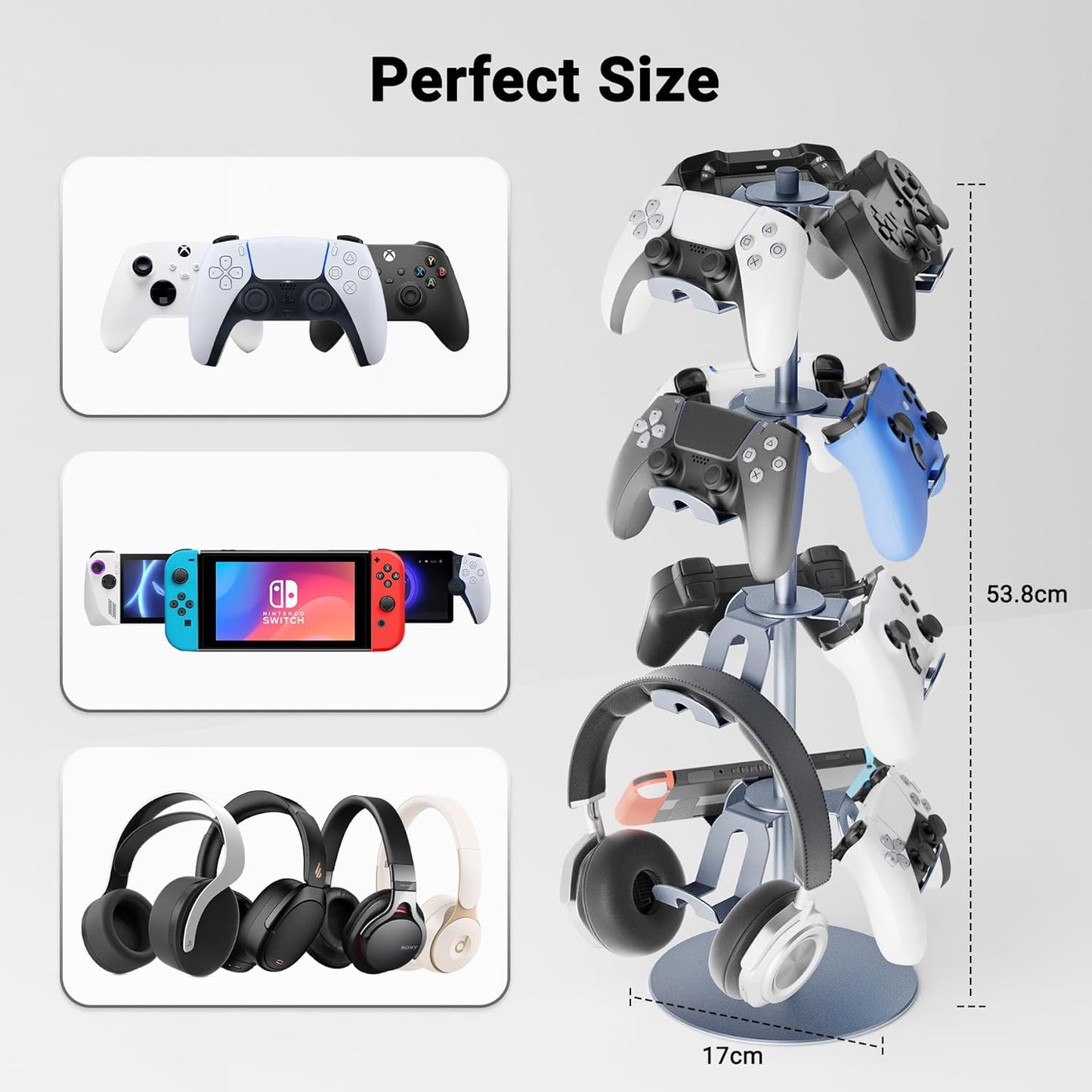 Gaming Controller Holder Aluminum Alloy 4 Layers,360-degree rotatable Headphone Stand,Gaming Controller Stand for Xbox PS5 PS4 Switch,Gaming Controller Headset Holder for Gaming Accessories