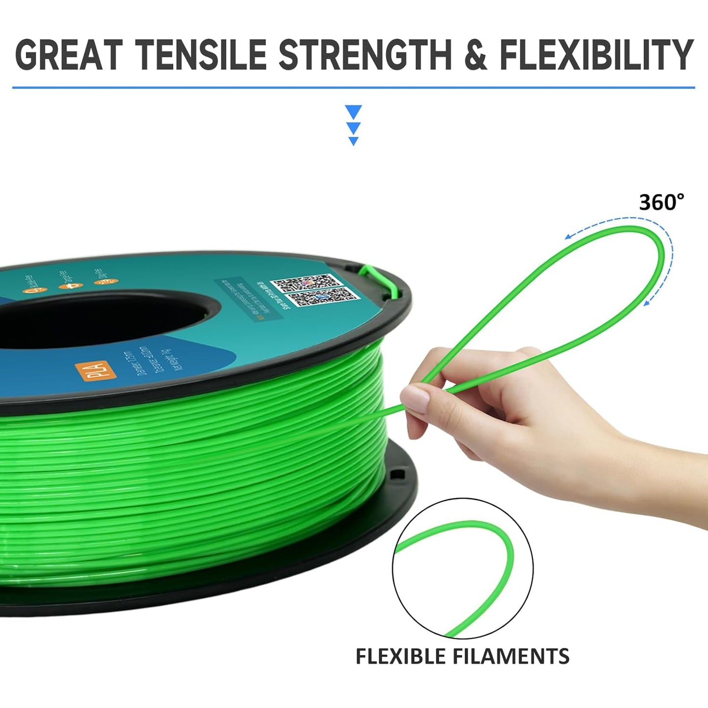 GIANTARM 3D Printer Filament, Green Pla Filament, 1Kg(2.2lbs) Spool, 1.75mm Dimension Accuracy +/- 0.03mm, 3D Printing Filament