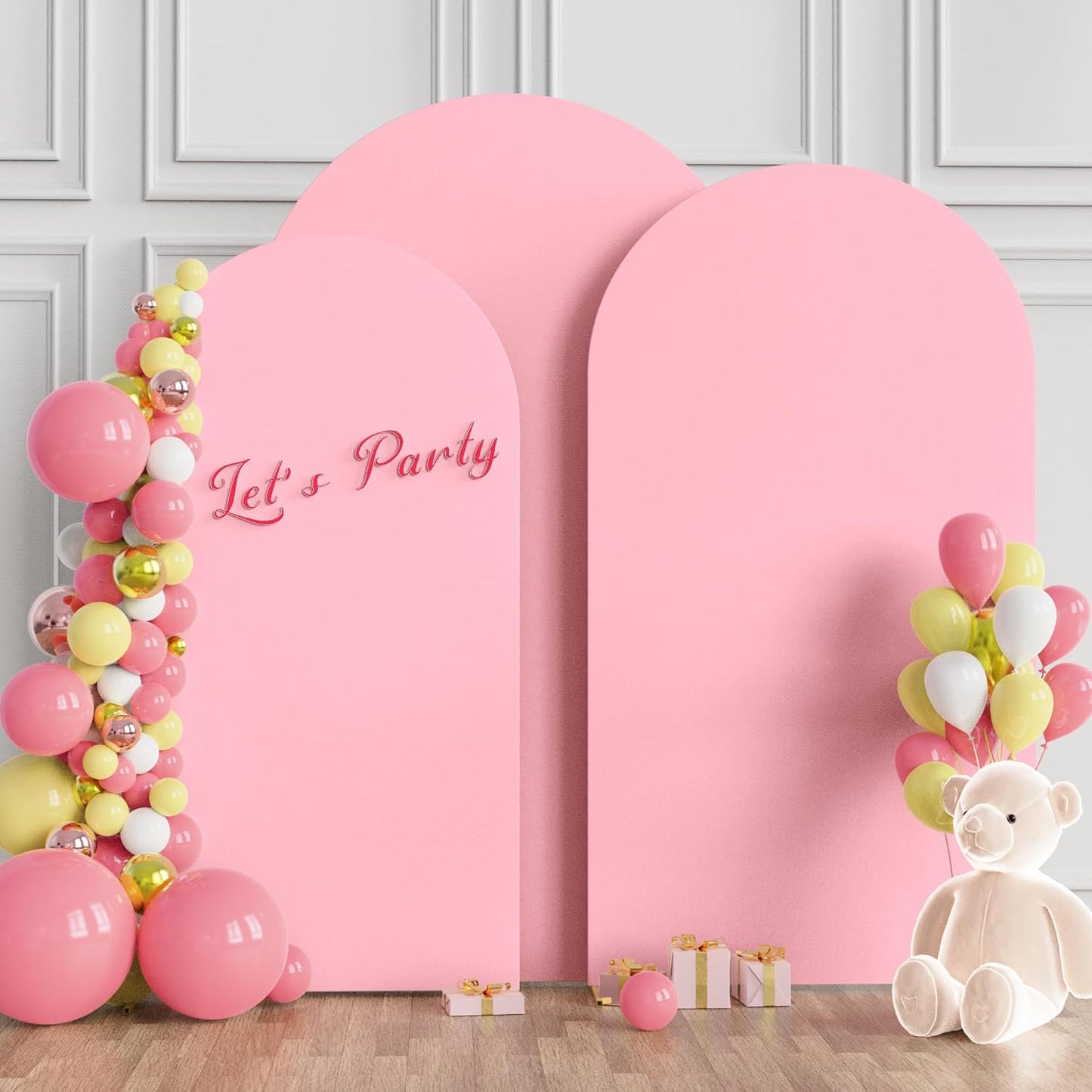 Wokceer Wedding Arch Cover (7.2FT, 6.6FT, 6FT) Set of 3 Spandex Fitted Wedding Arch Stand Covers for Round Top Chiara Arch Backdrop Stands Cover for Birthday Party Ceremony Banquet Decor Pink