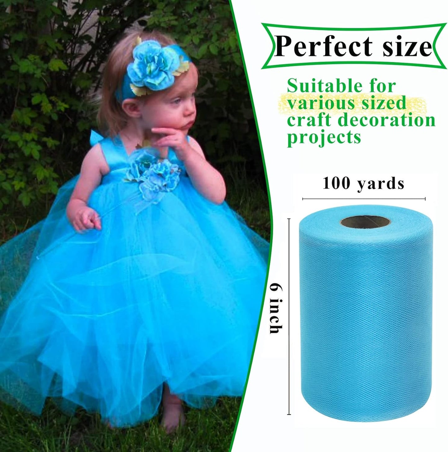 Turquoise Tulle Fabric Rolls 6 Inch by 100 Yards (300 feet) Fabric Spool Tulle Ribbon for DIY Tutu Bow Baby Shower Birthday Easter Party Wedding Decorations Christmas Craft Supplies