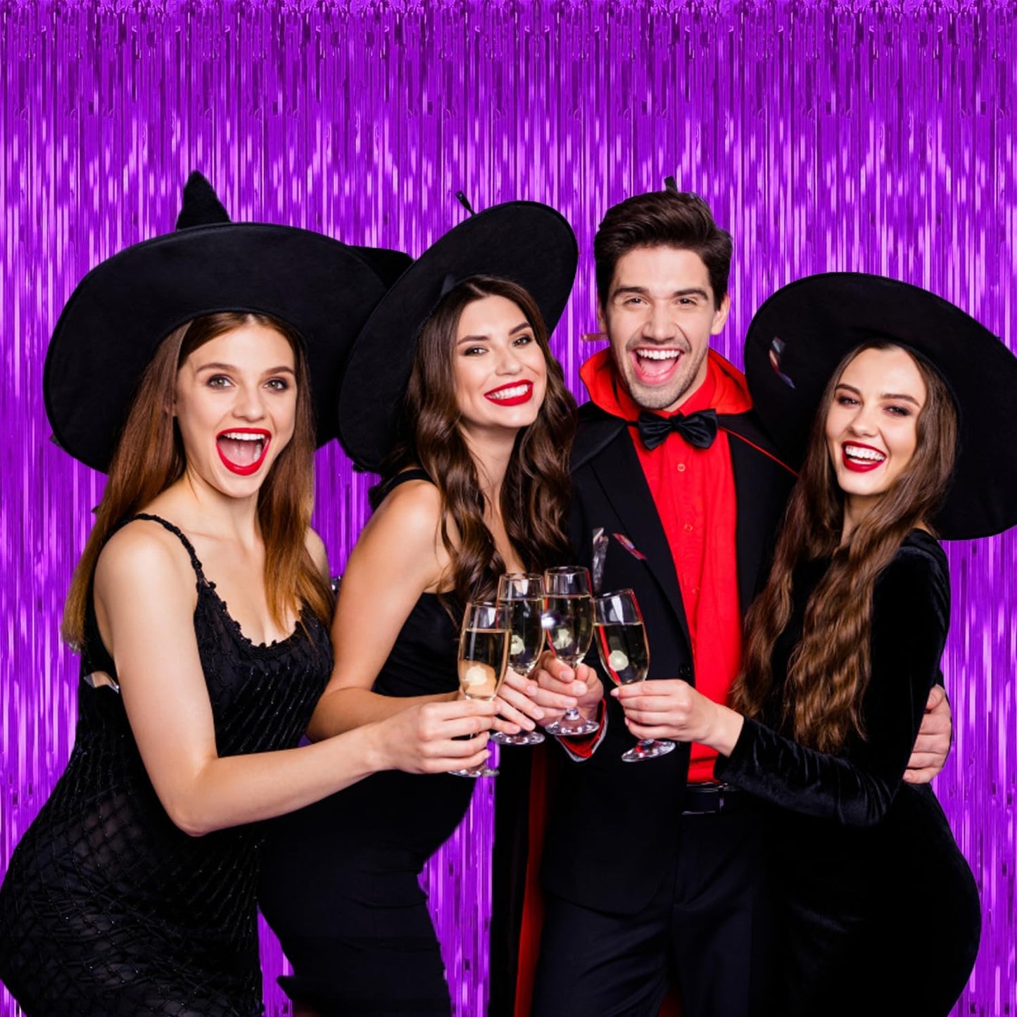 5 Pack Purple Backdrop Tinsel Streamers Foil Fringe Backdrop Halloween Party Decorations Purple Backdrop Curtain Birthday Graduation Bachelorette Christmas New Year Party Decorations