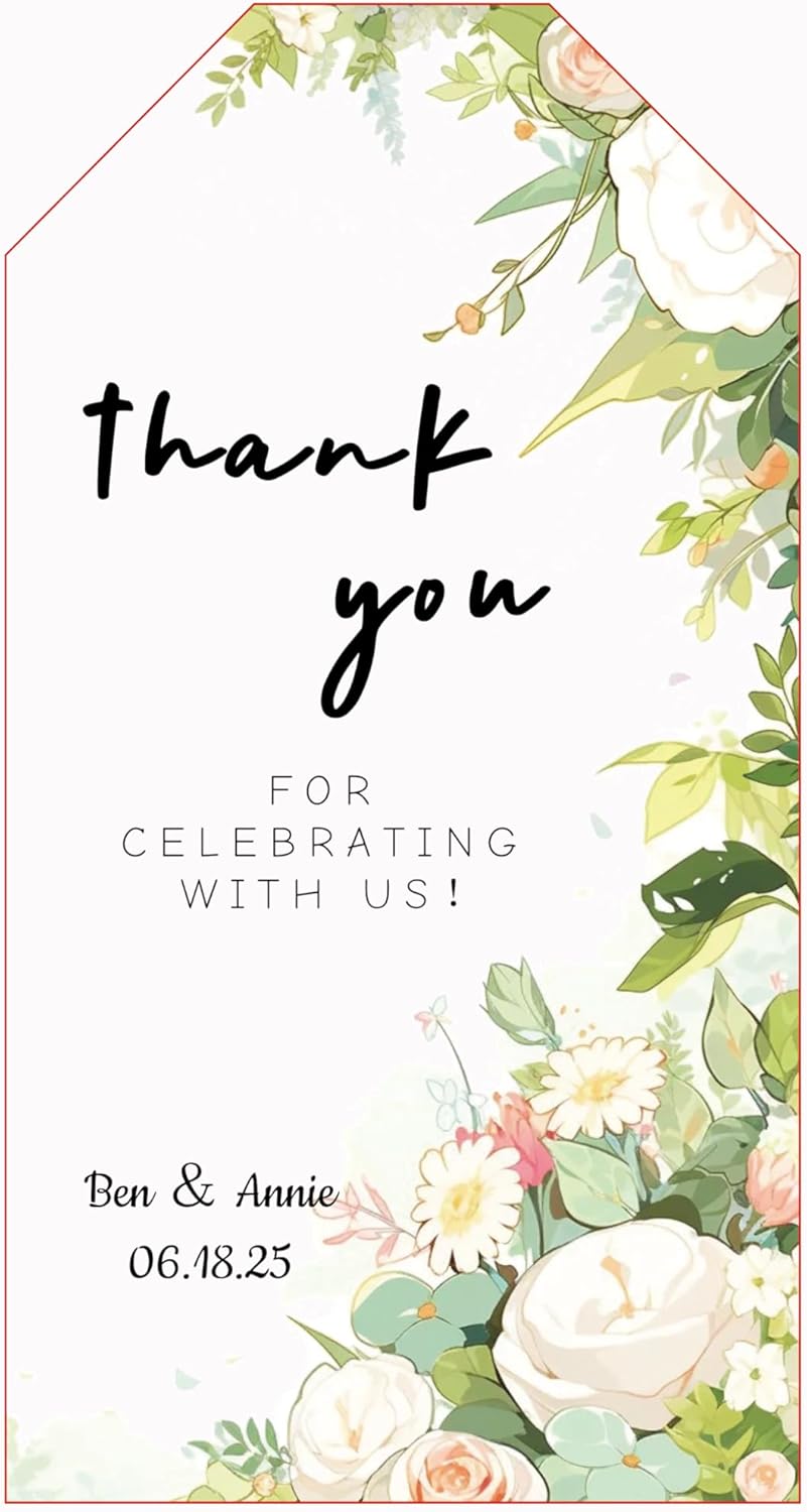 Personalized Gift Tags, Thank You Tags for Wedding Birthday Business Party Favors, Custom Hang Tags with Your Text and String, 2 X 3.75 Inch (Wreath Pattern 6)