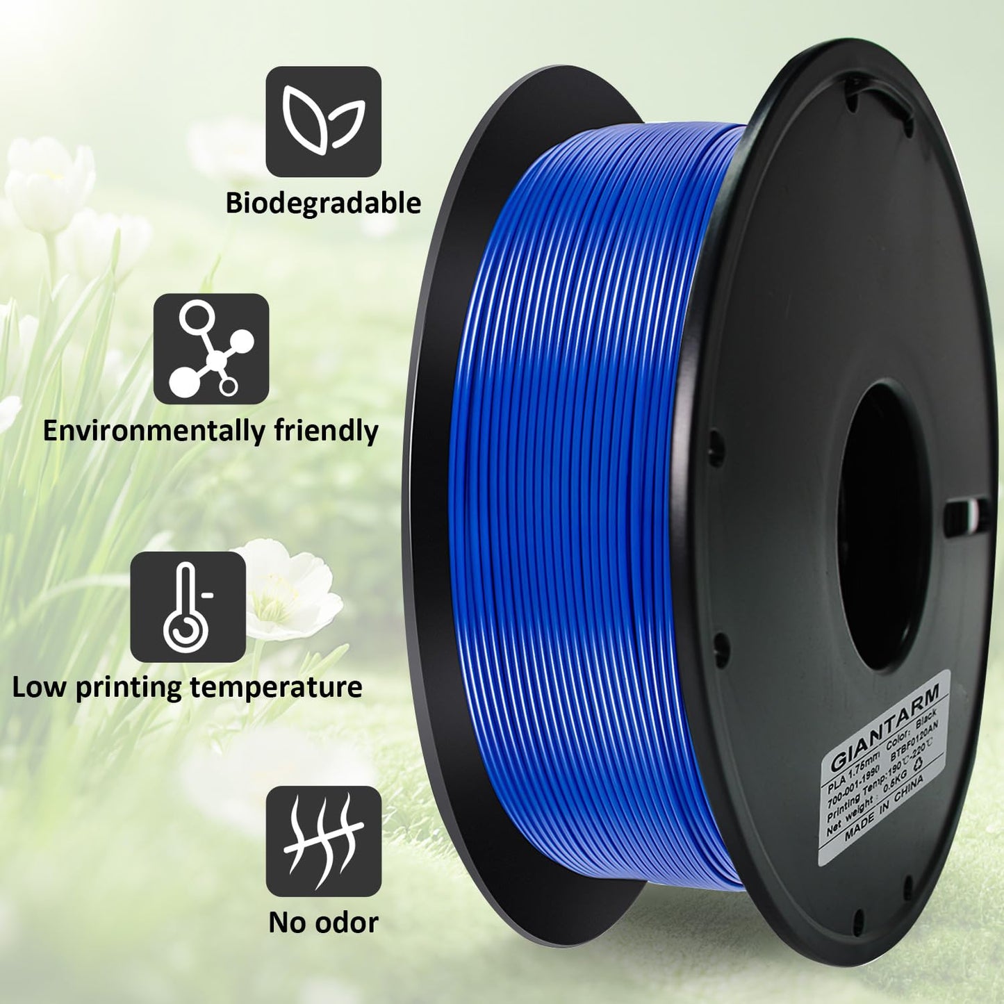 GIANTARM 3D Printer Filament, 0.5kg Blue PLA Filament, 1.75mm Dimension Accuracy +/- 0.03mm, 3D Printing Filament