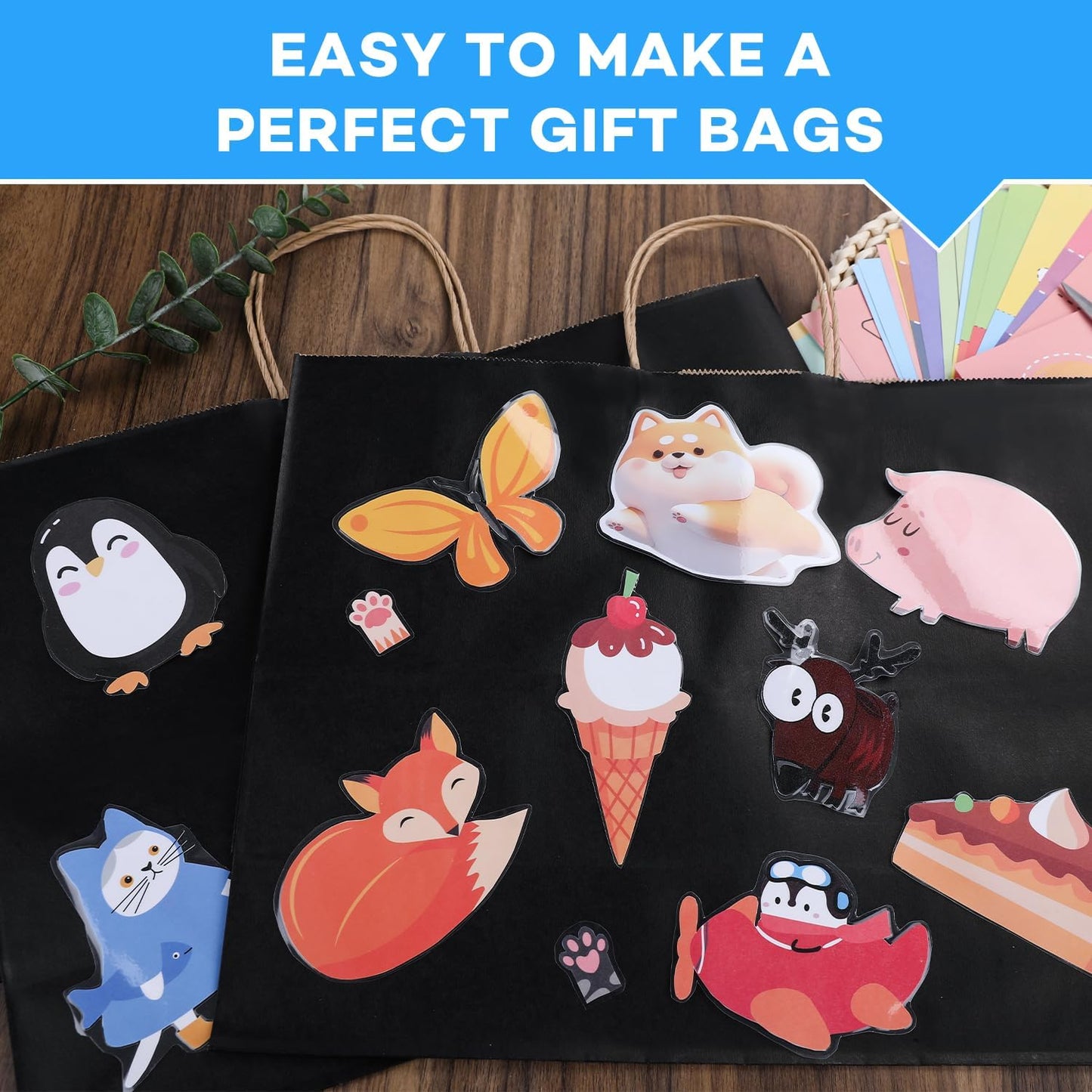 BURVAGY 16x6x12 Inch 100 Pcs Kraft Paper Bags with Handles Bulk, Kraft Shopping Black Large Recycled Gift Paper Bags with Handles for Small Business, Retail,Boutique,Grocery