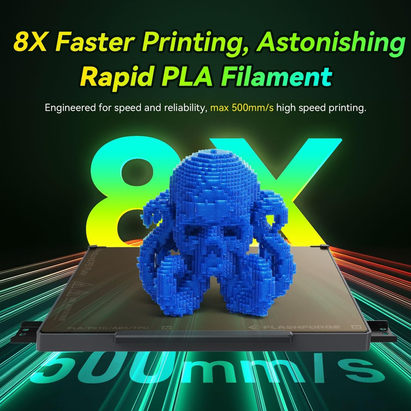 FLASHFORGE Xmas Series Rapid PLA Filament Aurora Blue, High Flow Speedy 3D Printer Filament Max 500mm/s High-Speed Printing, Radiated Unparalleled Brilliance, Twinkling and Ultra-Smooth Finish