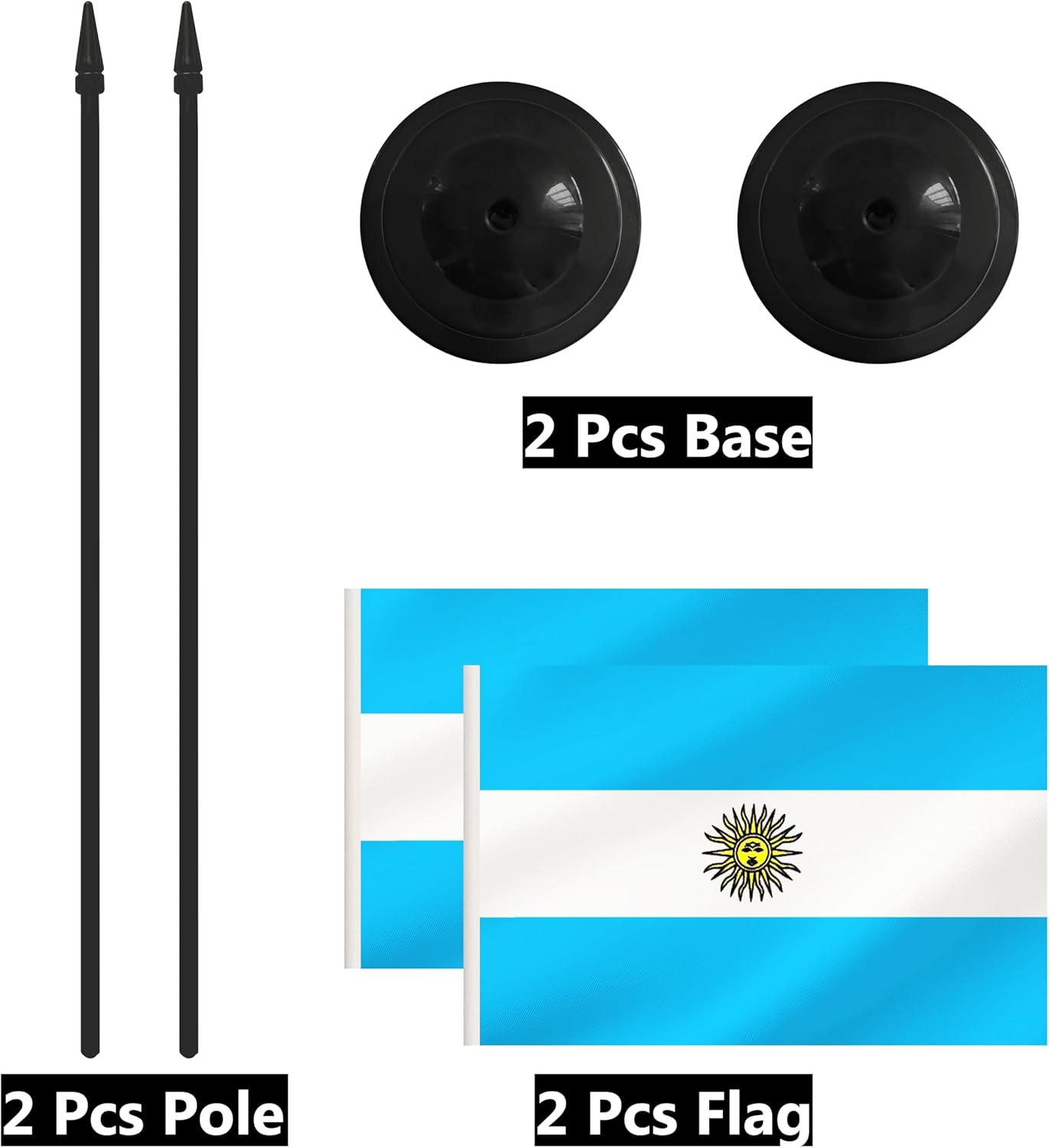 2 Pack Argentina Desk Flag Set, Argentine Desktop Small Miniature Table Office Flag with 12" Black Pole and Black Base, Offices, Classroom, Home, Festival Decoration (Argentina)