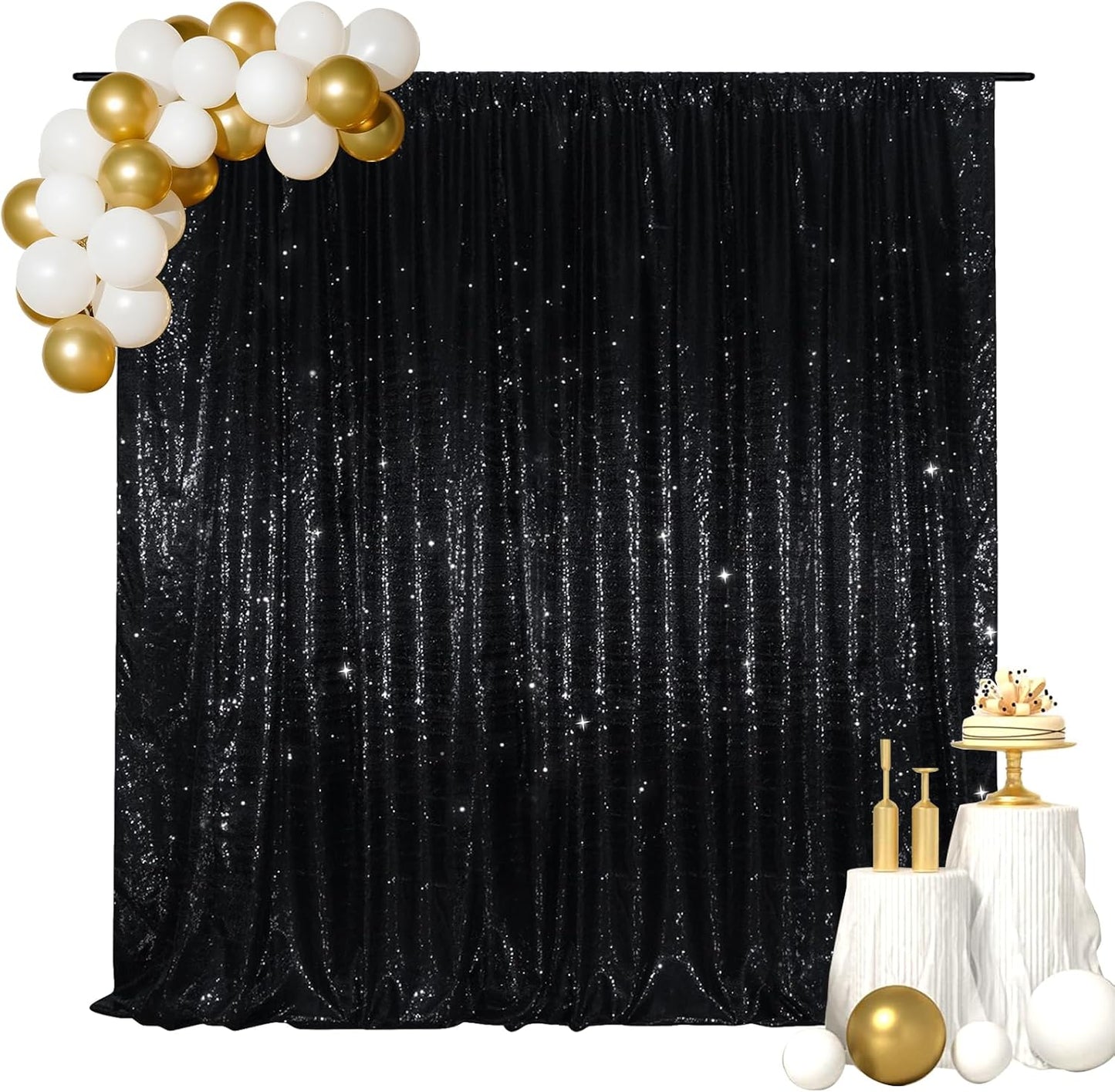 SquarePie Sequin Backdrop Less Transparent Background Sparkly Curtain for Wedding Halloween Party 6FT x 8FT Black