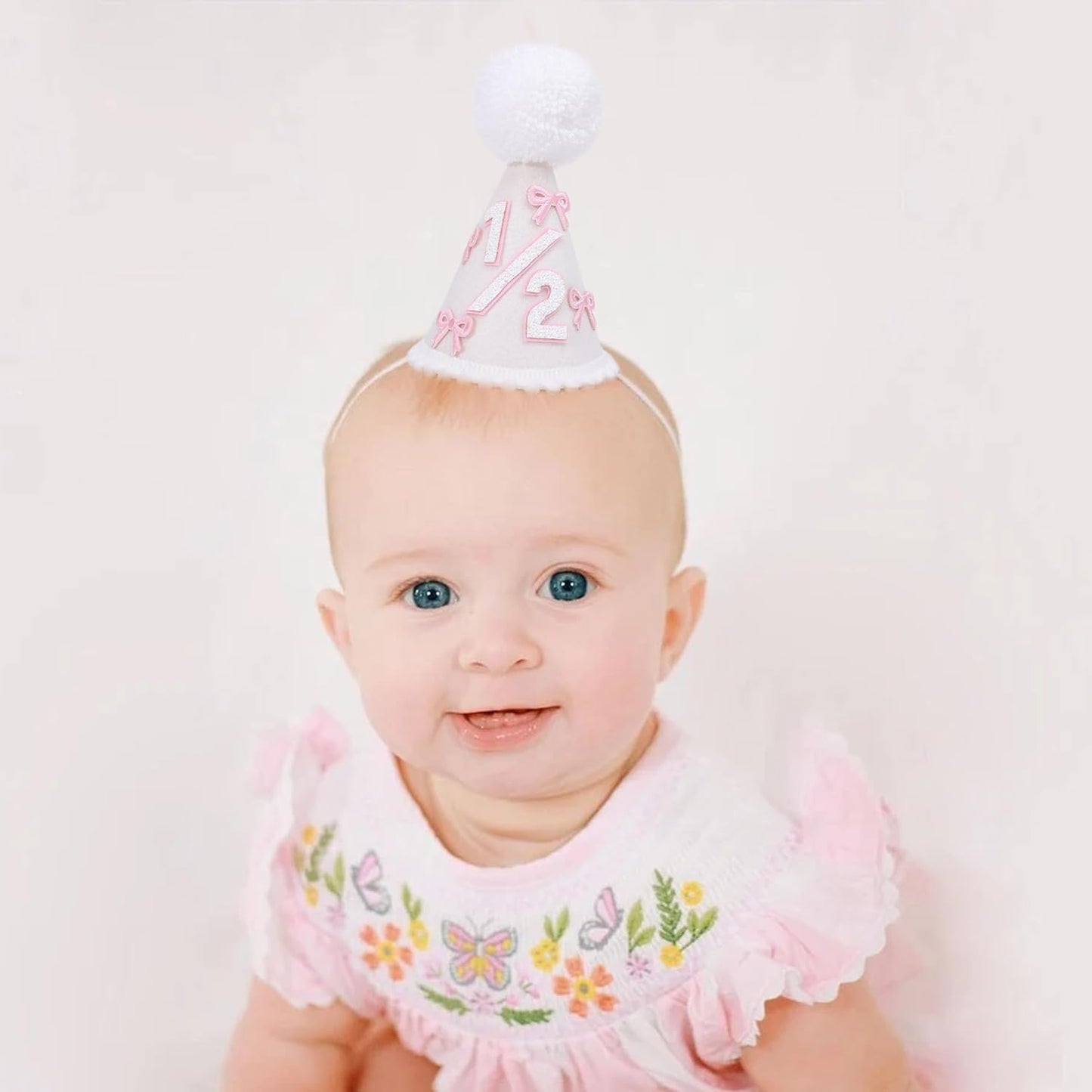WAOUH Half Birthday Hat - Bow Cake Smash Crown for 6 Month Baby, Mini Photo Prop