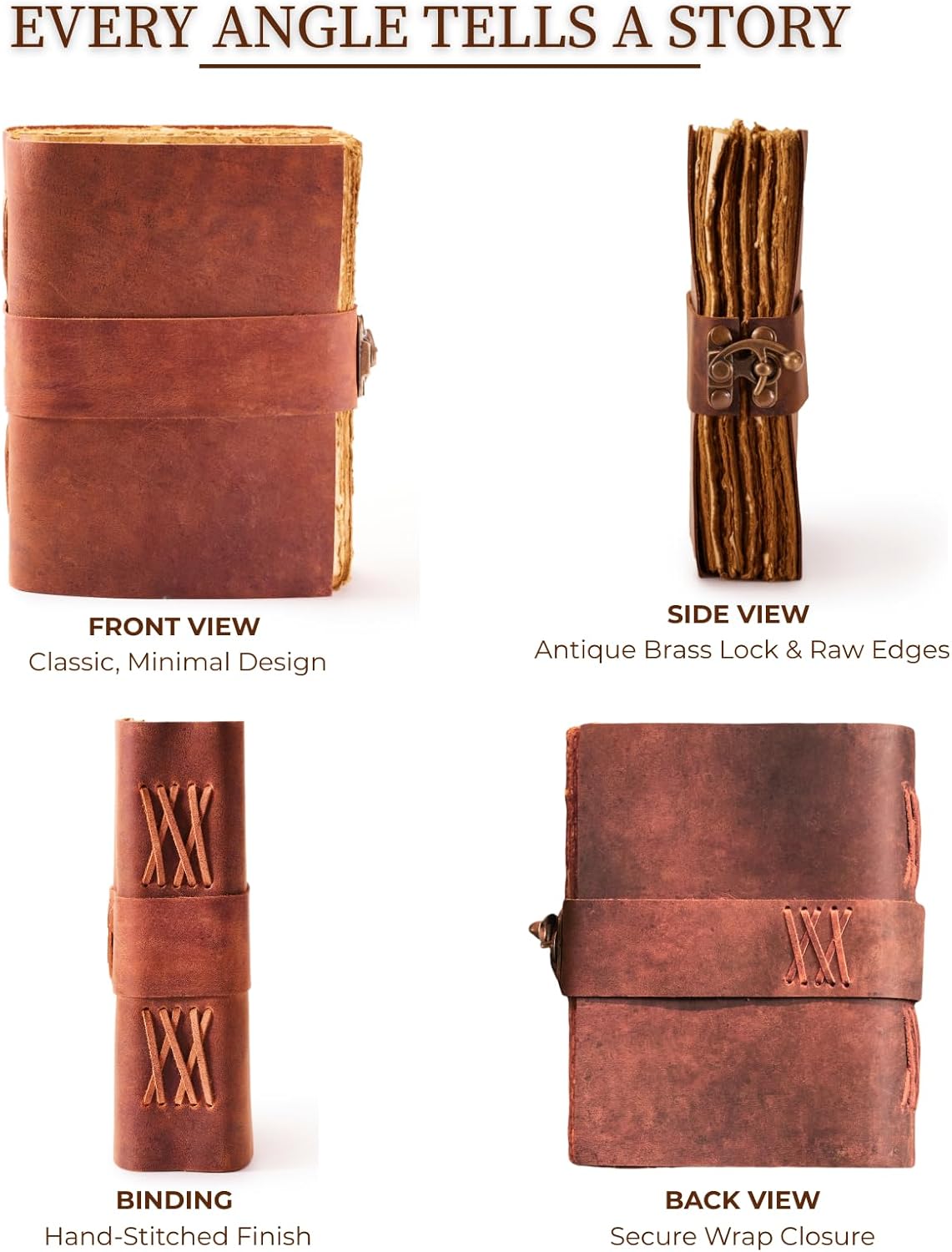 NomadCraftsCo. Vintage Leather Journal - Lock Closure, Book of Shadows Journal, Grimoire Journal, Witch Journal, Vintage Journal 240 pages Antique Deckle Edge Paper