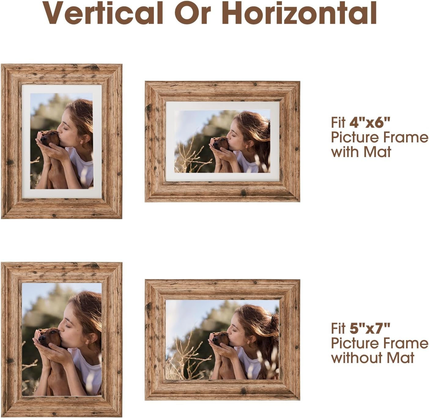 TWING 4x6 Picture Frames Set of 6, Rustic Farmhouse Picture Frame 3x5 with Mat or 4x6 Without Mat, Tabletop Display and Wall Mounting Home Decorative collage picture Photo Frames Wood Brown,Walnut