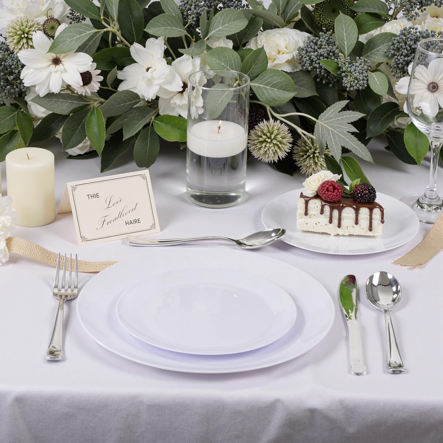 bUCLA 100PCS White Plastic Plates - Heavy Duty White Disposable for Wedding & Party, Include 50 Dinner 10 inch & 50 Dessert 7 inch