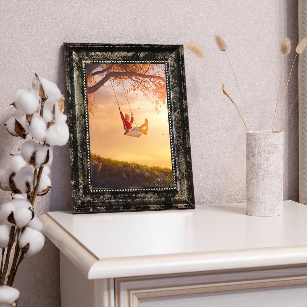 5x7 Picture Frame with Real Glass, 4 set Ornate Vintage Picture Frames for Wall or Tabletop Display, 5 x 7 photo Frame for Wall home best gift