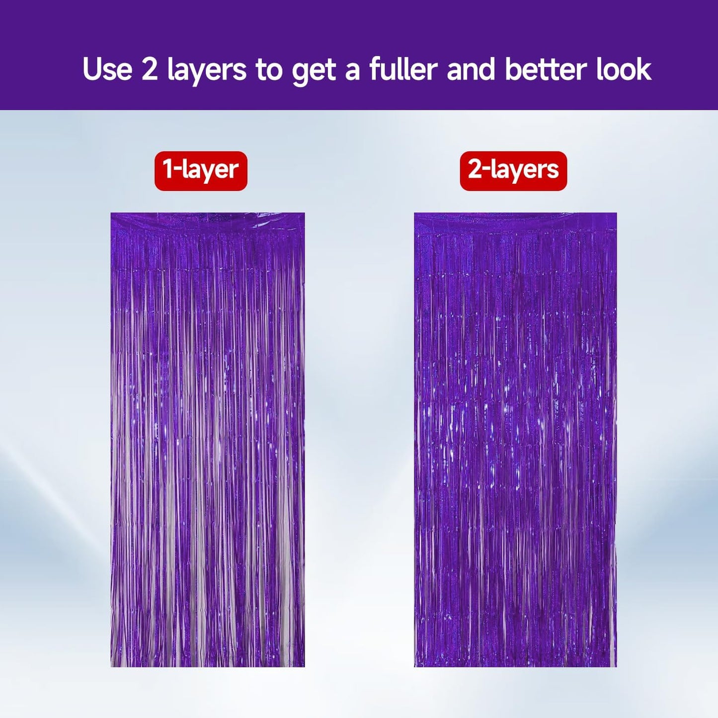 QRabbit 4 Pack Purple Tinsel Foil Fringe Curtains - 3.3x6.6 Ft Metallic Party Streamers Backdrop for Birthday Wedding Christmas Party Decor, Self-Adhesive Photo Booth Wall Door Decorations