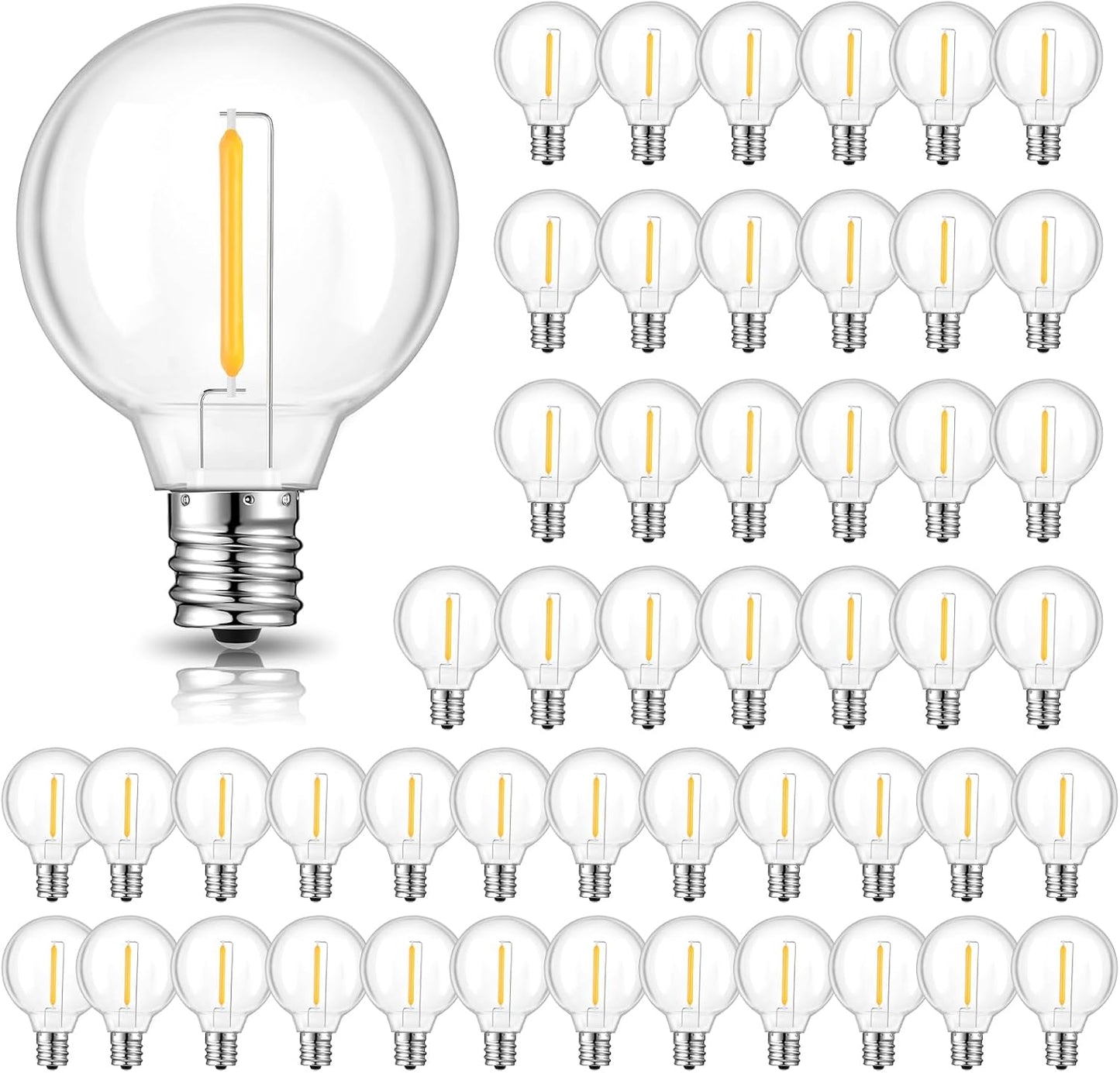 50 Pack G40 LED Replacement Bulbs for Outdoor String Lights, Dimmable, Warm White, E12 Screw Base, Waterproof LED Globe Bulbs Light for Indoor Outdoor Patio Cafe Decor