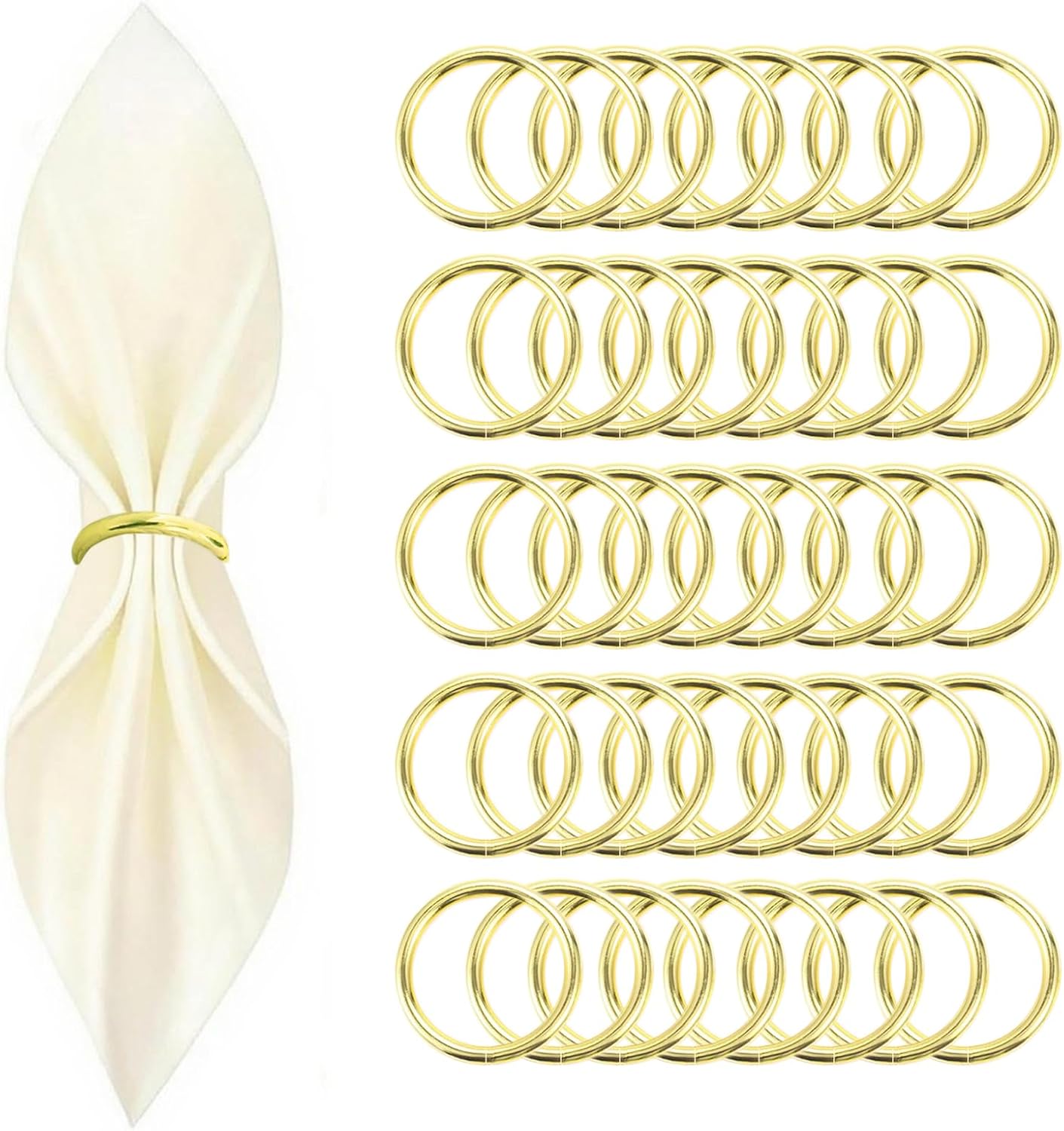 40 Pcs Gold Napkin Rings - Metal Napkin Ring(Round) Stainless Steel Napkin Rings for Table Settings Wedding Christmas Party Dinner Table