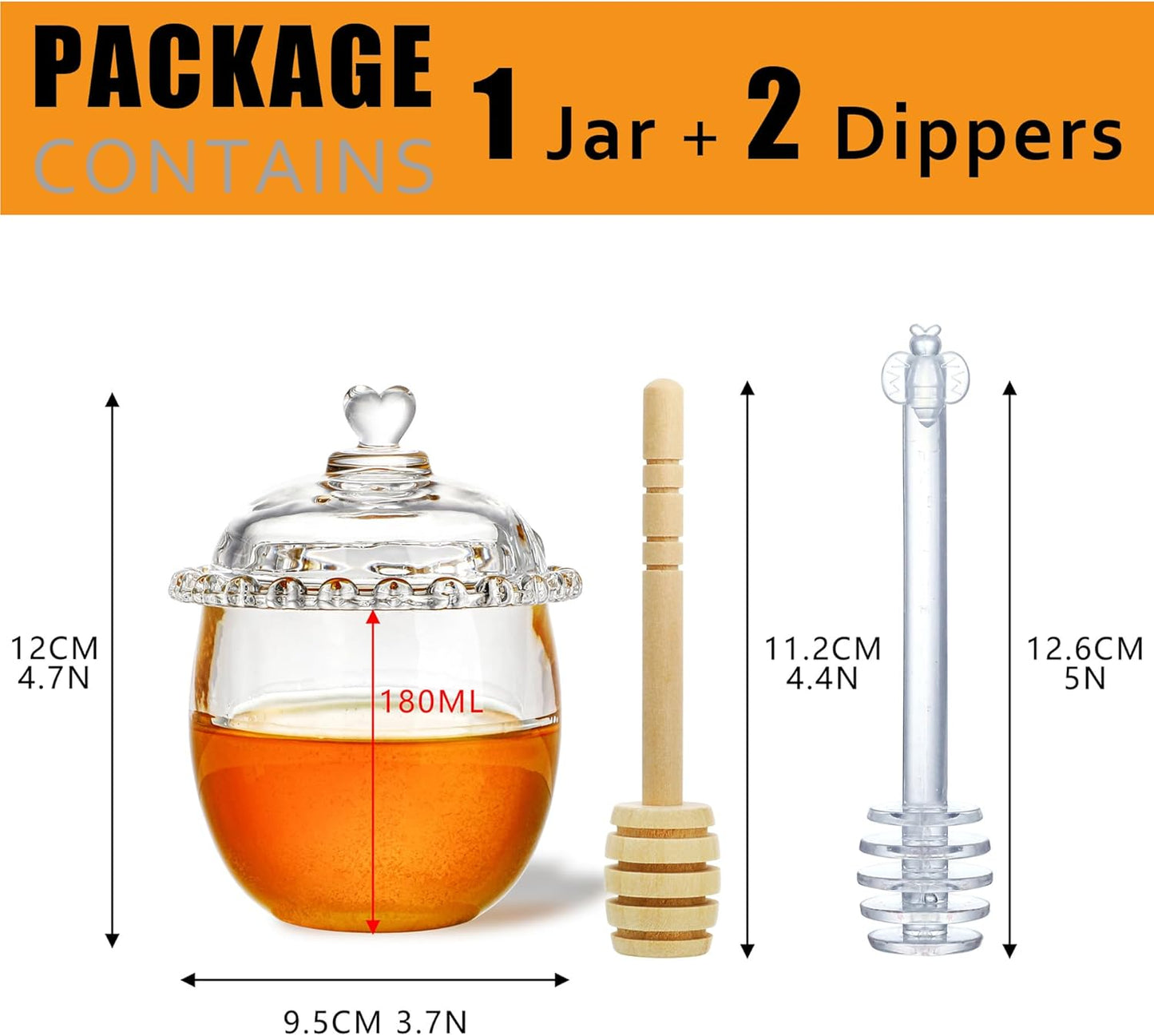 Kanpura Glass Honey Jar with Dipper and Lid, 6oz Crystal Honey Dispenser, Containers for Home Kitchen