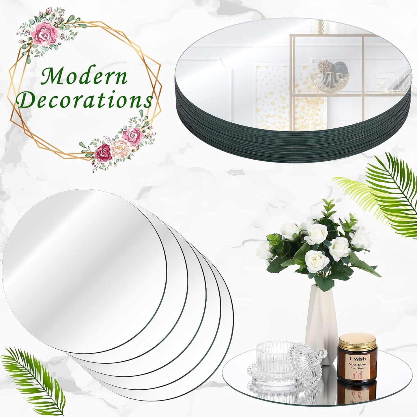 Tuanse 18 Pcs 12 Inch Round Mirrors Centerpieces for Tables, Table Mirrors, Mirror Plates Set, Circle Glass Trays for Wedding, Baby Shower, Party Decorations, Crafts, Christmas, 2mm