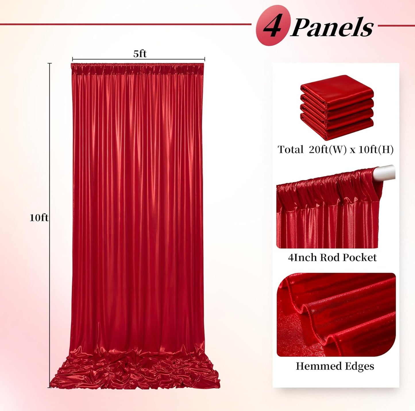 20ftx10ft Red Sequin Backdrop Curtain for Parties, Wrinkle Free Thick Glitter Sparkle Photo Backdrop Drapes 4 Panels 5x10FT Shimmer Back Drop Cloth for Wedding Birthday Photography Background