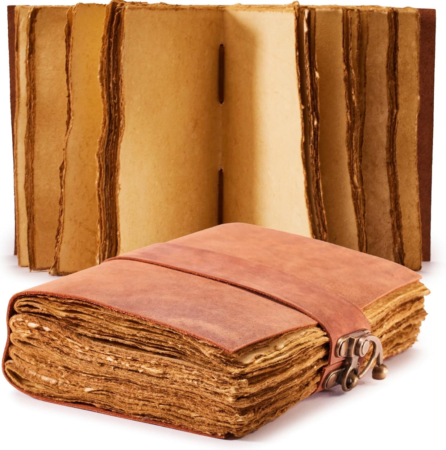 NomadCraftsCo. Vintage Leather Journal - Lock Closure, Book of Shadows Journal, Grimoire Journal, Witch Journal, Vintage Journal 240 pages Antique Deckle Edge Paper