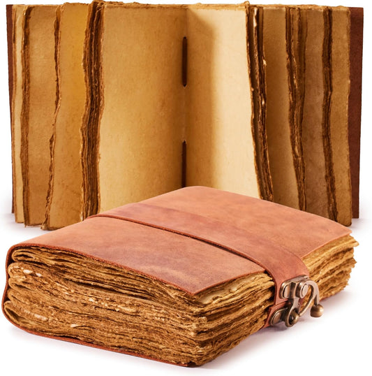 NomadCraftsCo. Vintage Leather Journal - Lock Closure, Book of Shadows Journal, Grimoire Journal, Witch Journal, Vintage Journal 240 pages Antique Deckle Edge Paper