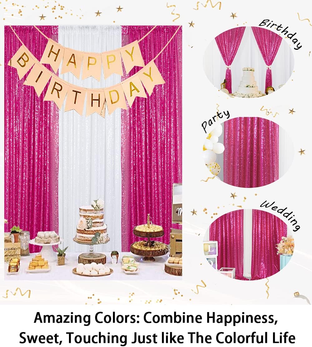 ShinyBeauty 4x10ft Fuchsia Sequin Backdrop | 2 Panels Glitter Curtains for Wedding, Parties, and Photography Backgrounds