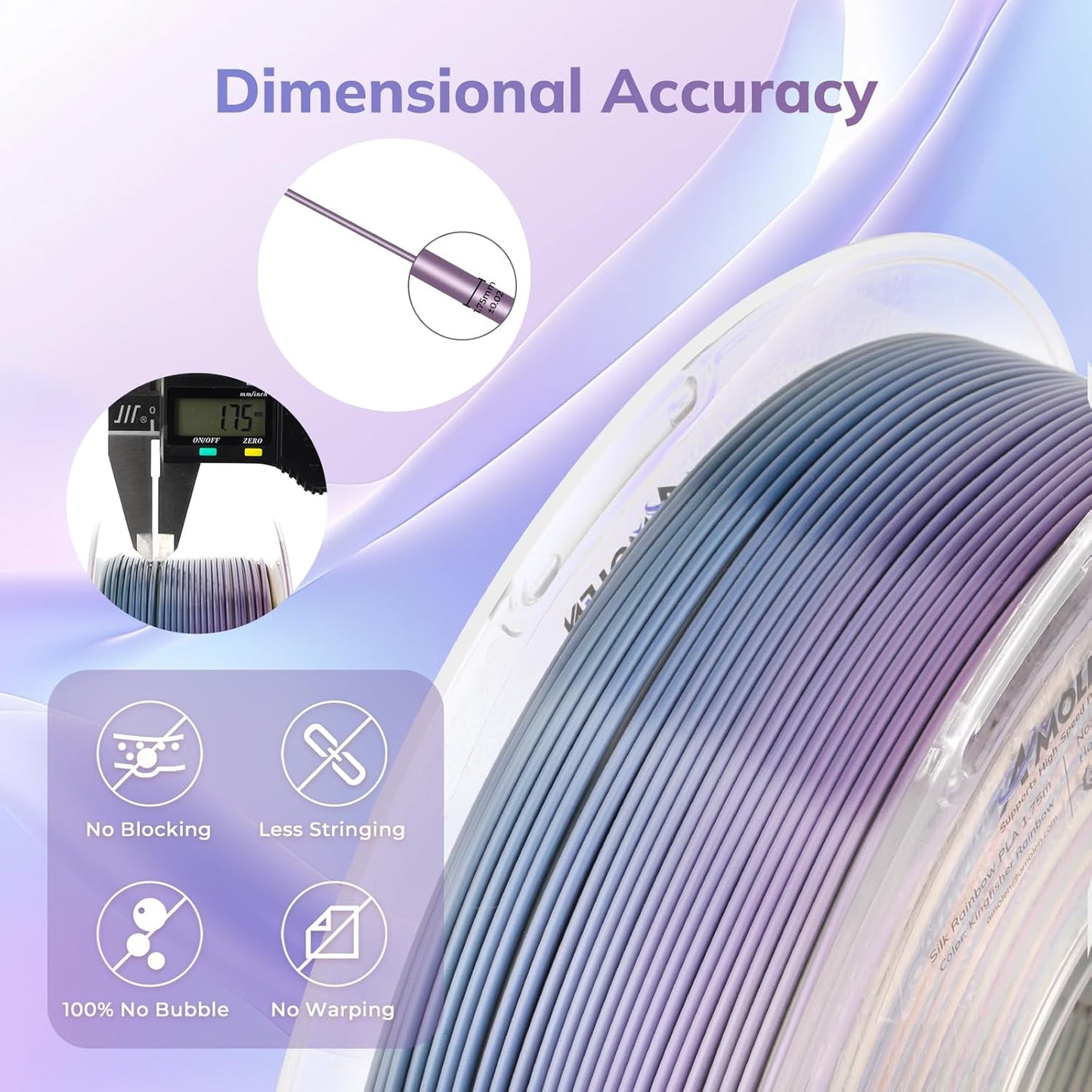 AMOLEN Silk PLA 3D Printer Filament, Shiny Multicolor Kingfisher Rainbow PLA Filament 1.75mm, Gradient Color Change PLA 3D Printing Filament for Most FDM 3D Printer, Blue Purple Yellow, 1kg (2.2lbs)