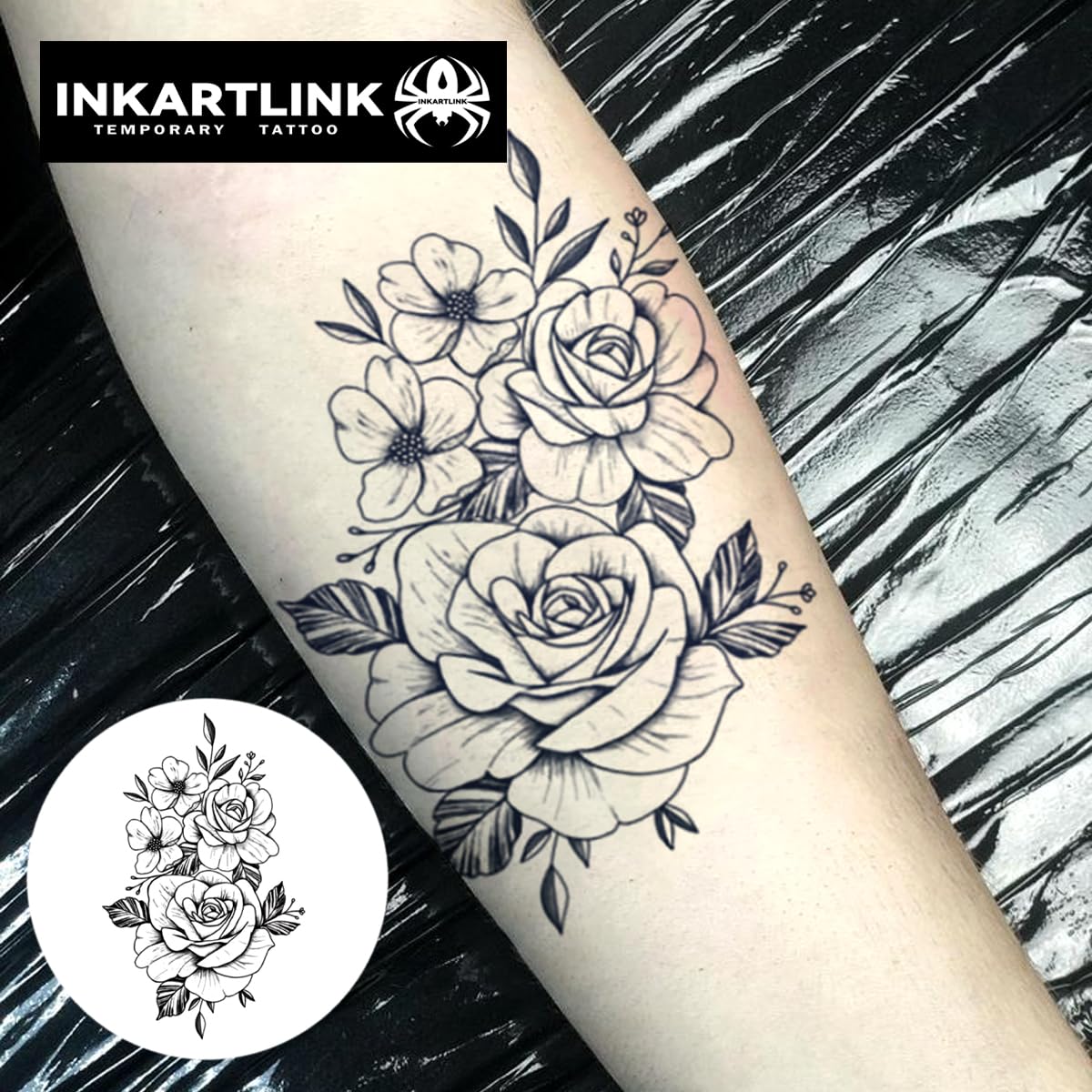 INKARTLINK Tattoo Tech, 2 Sheets Extra Large Semi Permanent Tattoo, Adult Art Design Temporary Tattoos, Lasts 1-2 Weeks, Waterproof, Realistic Look, No Adhesive, No Reflection (Flower)204