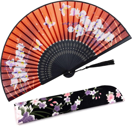 Amajiji Charming Elegant Modern Woman Handmade Bamboo Silk 8.27" (21cm) Folding Pocket Purse Hand Fan