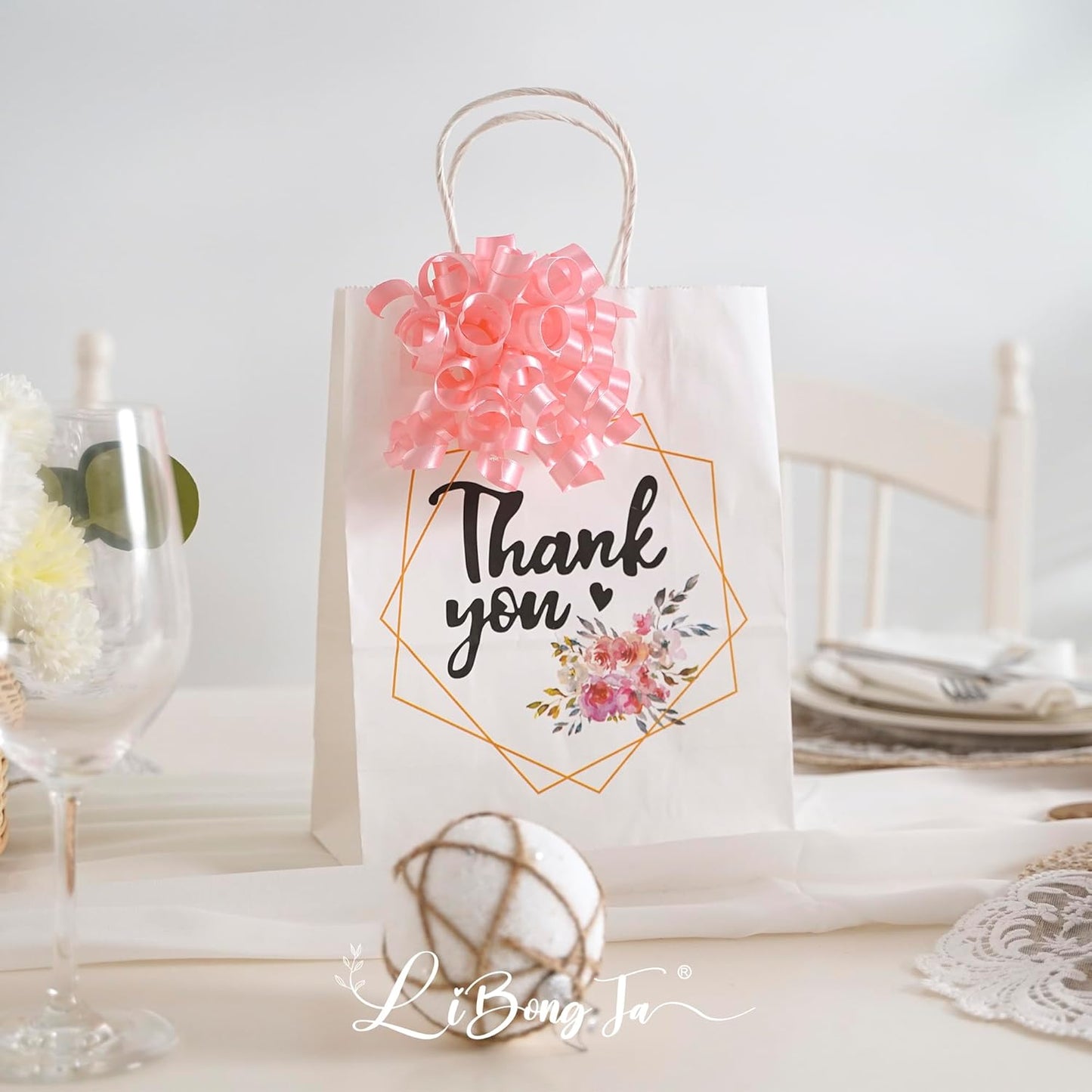 5 Inch Baby Pink Gift Bow Curly Ribbon Bows Set of 8, Double Faced Satin Ribbon Bow Premade Self Adhesive Bow Decorations for Party, Wedding, Holiday, Bows for Crafts, Wine Bottle, Presents