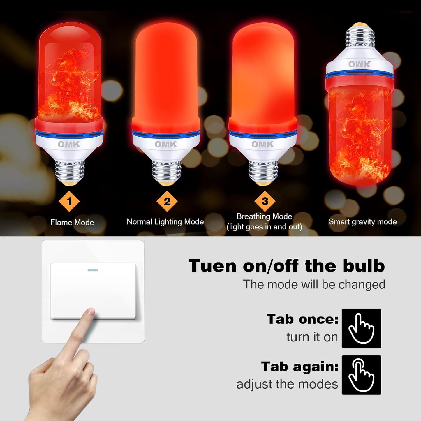 OMK - Christmas Decor LED Flame Effect Light Bulbs - Upgraded 4 Modes Fire Simulated Lamps - Holiday/Christmas Gifts/Party/Indoor/Outdoor Decoration Lights(Red 2)