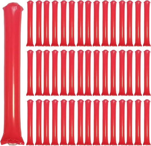 48pcs Round Head Boom Sticks Thunder Sticks Cheering Sticks Team Spirit Plastic Cheerleading Spirit Stick Clapper Inflatable Noise Maker Sports Supply (Red)