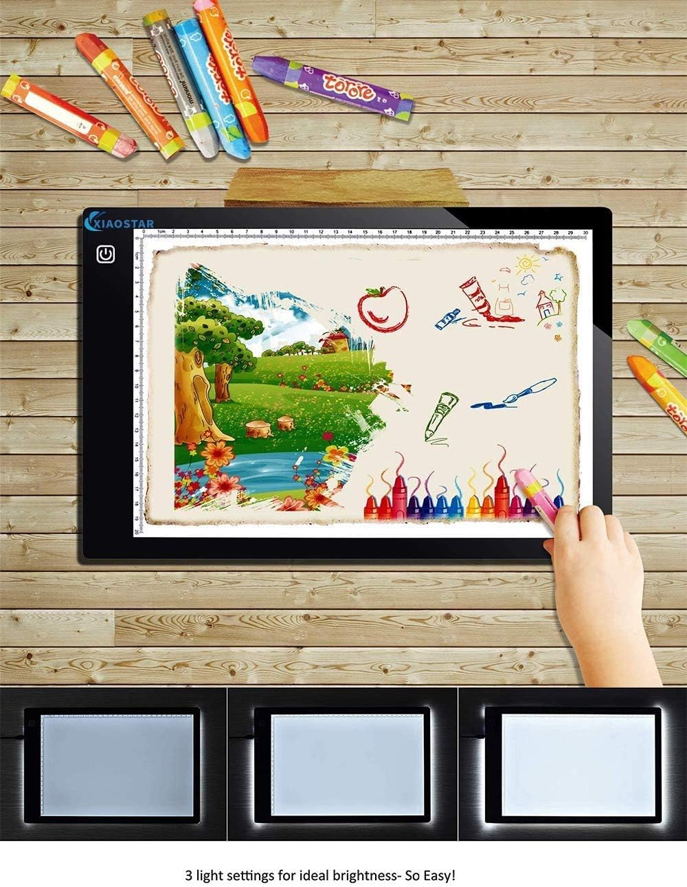 Light Box Drawing Pad, Tracing Board with Type-C Charge Cable and Brightness Adjustable for Artists, AnimationDrawing, Sketching, Animation, X-ray Viewing (FR-A4-P-black)