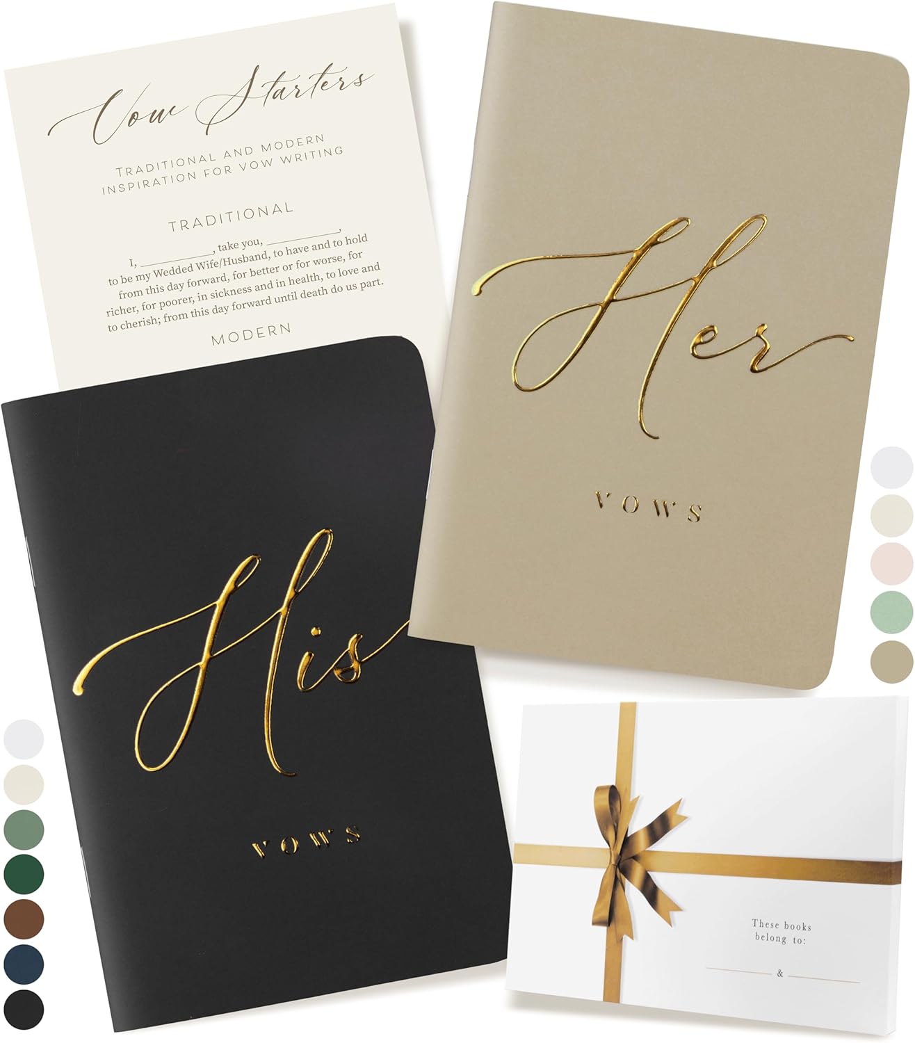ARTESORI Wedding Vow Book for Her & Him, Soft Touch, Gold Engraving, 28 Lined Pages, Wedding Vow Books His and Hers, Wedding Essentials, Wedding Registry Gifts, His and Hers Gifts [Beige & Black]