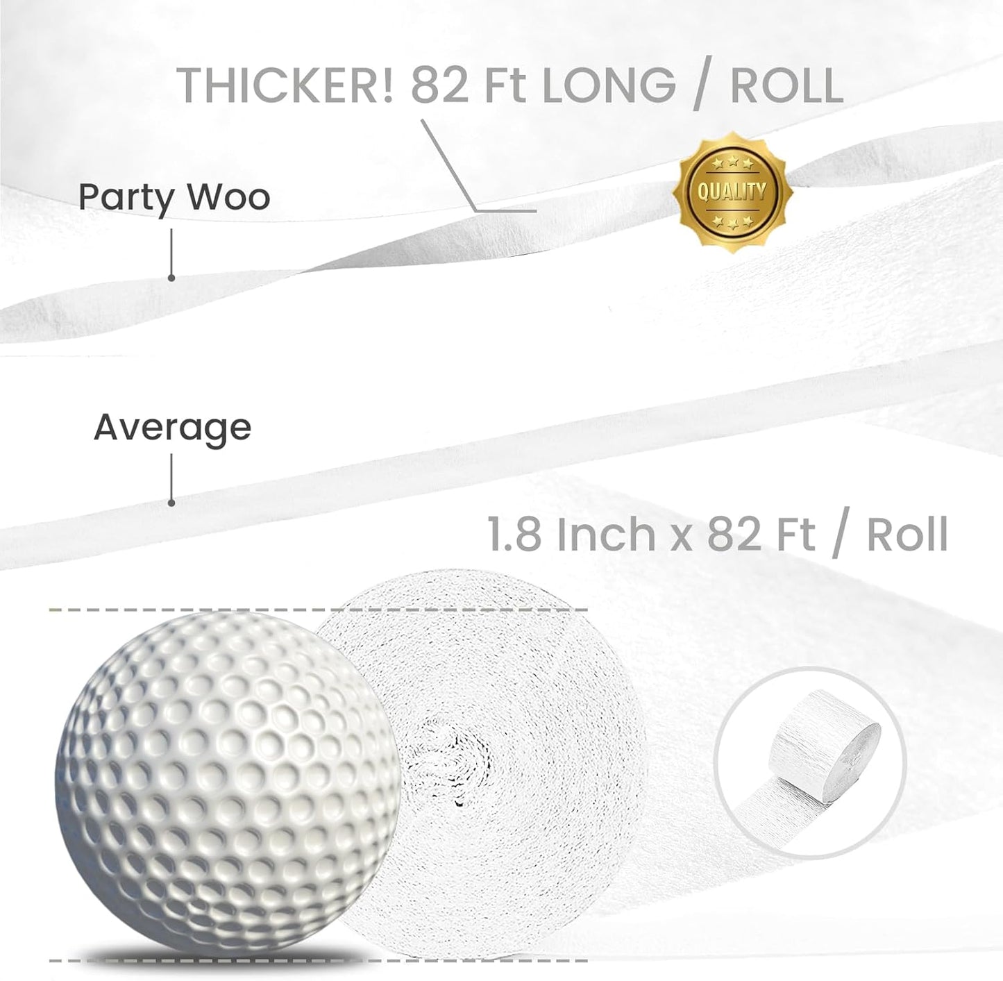 PartyWoo White Crepe Paper Streamers 4pcs 328ft Pack of Pearl White Crepe Paper Streamers for Wedding Graduation Baby Shower Engagement Anniversary Bachelorette Winter Birthday Party Decorations