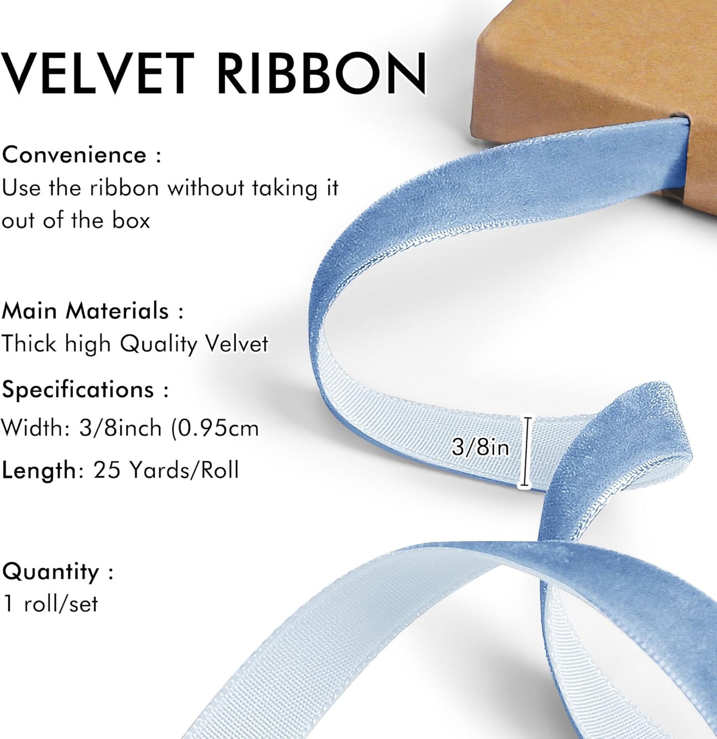 Blue Velvet Ribbon 3/8'' 25 Yards for Christmas Tree, Gift Wrapping, Flower Bouquet, Wreath Decorations, Bow Making