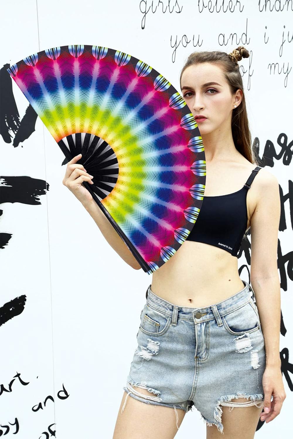 Amajiji Large Folding Hand Rave Fan Popping Fan for Line Dancing Clacking Fans for Boots On The Ground Dance,Party,Decoration,Festival (Ａperture)