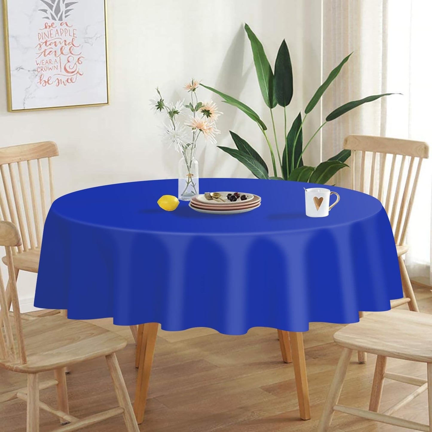 QIKSION Dark Blue Round Tablecloth 12 Pack, 84 Inch Plastic Table Cover Disposable for Parties