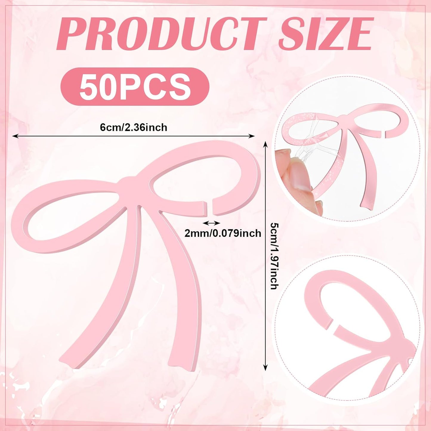 50 Pcs Bows Drink Tags Coquette Bow Wine Glass Charms Acrylic Bowknot Drink Tag for Bachelorette Birthday Wedding Coquette Tasting Party Decor Accessory(Pink)