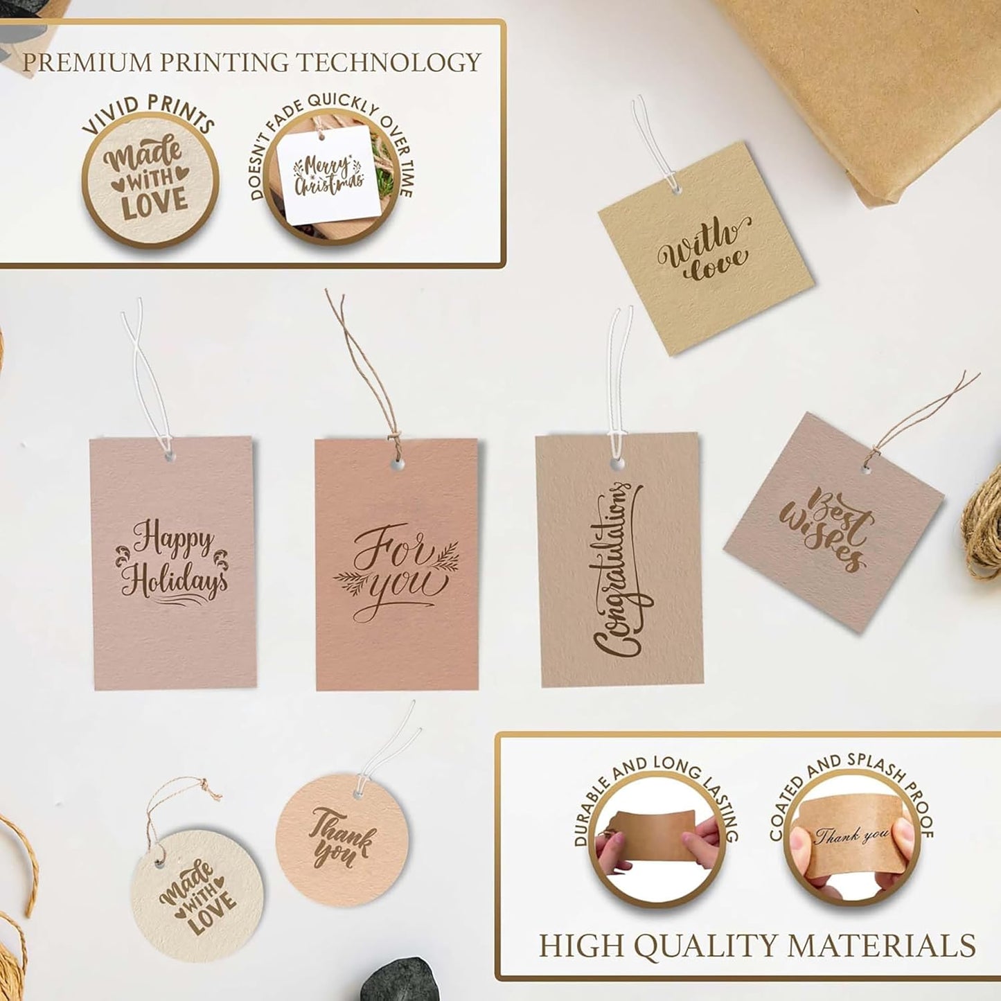 50-200 pcs Custom Hang Tags, Personalized Clothing Tags with Logo & Text, Custom Tag for Handmade Items, Business, Ideal for Apparel, Jewelry, Weddings, Mother's Day, Gift Label