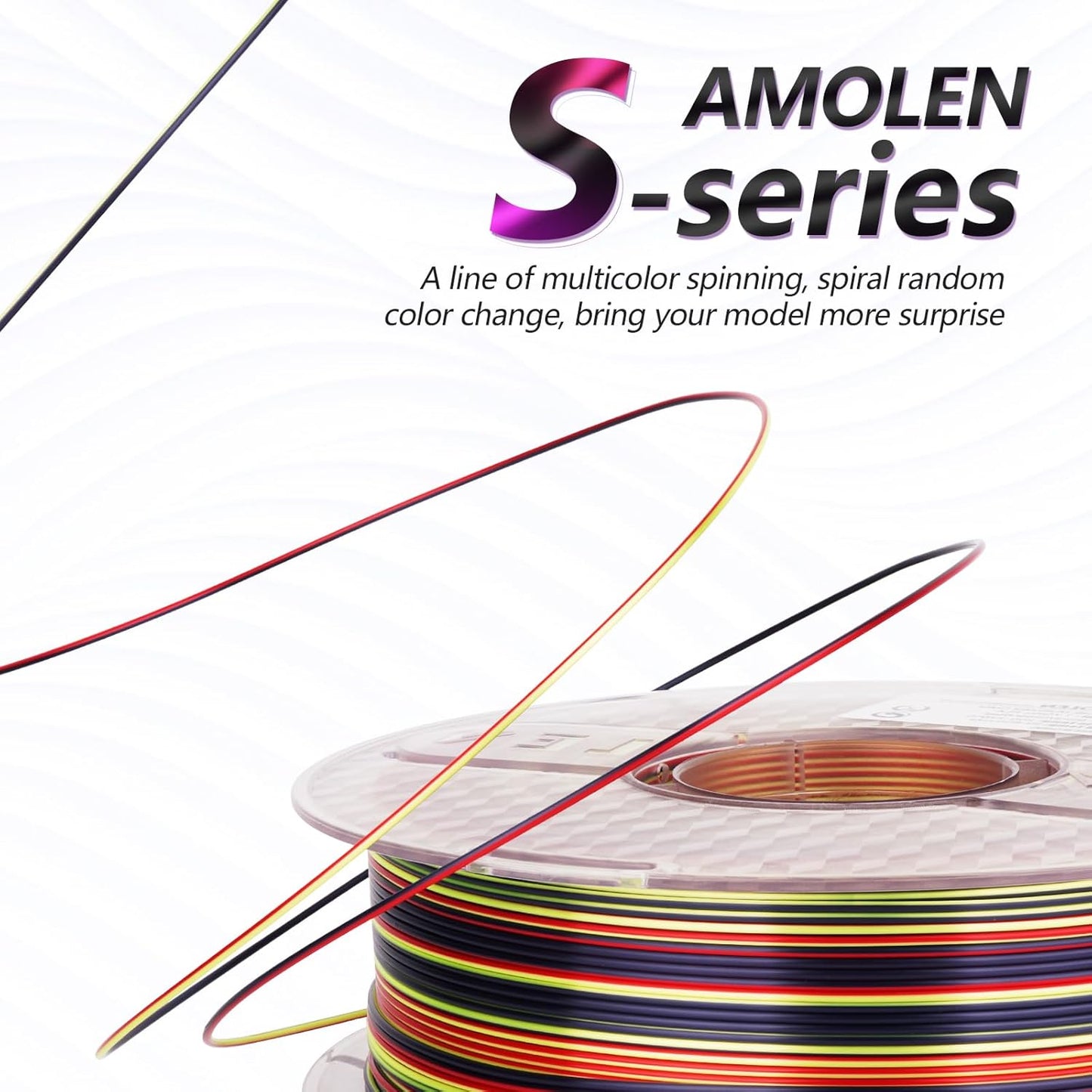 AMOLEN Silk PLA 3D Printer Filament, Shiny Multicolor Rainbow PLA Filament 1.75mm, Fast Color Change PLA 3D Printing Filament for Most FDM 3D Printer, Black Red Yellow, 1kg (2.2lbs)