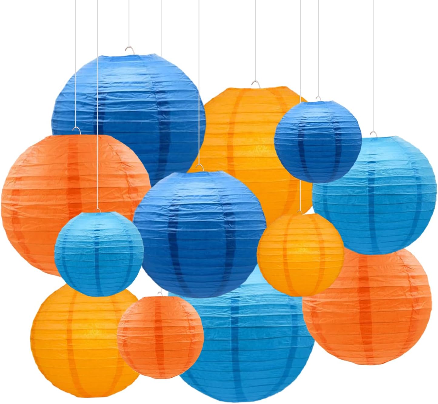 Blue Orange Paper Lanterns Decorative 12pcs Party Hanging Decorations for Party Birthday Bachelorette Wedding Birthday Baby Shower Graduation Anniversary Blue Orange Room Decor